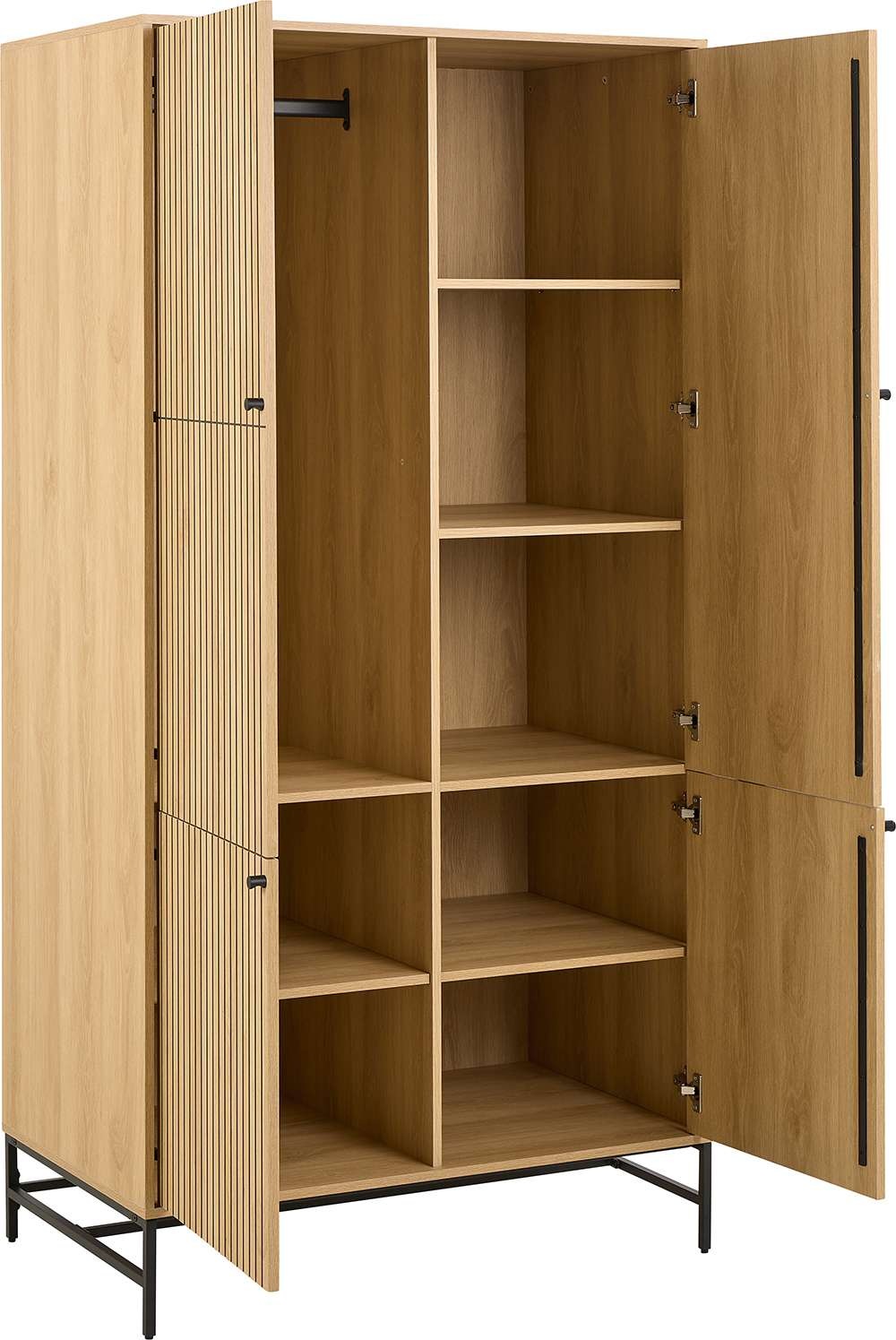 ACTONA GROUP Garderobenschrank »Albany«, Eiche-Optik, Lamellenfront, 4 Türen, 6 Einlegeböden; B: 99 cm