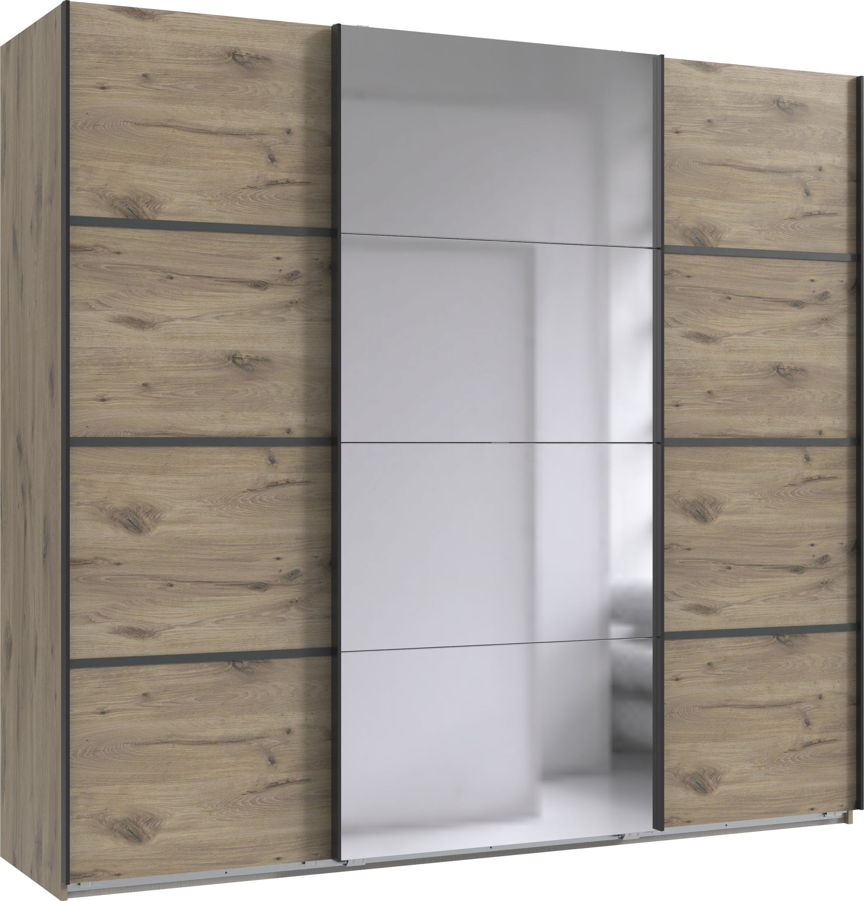 Wimex "Jork Kleiderschrank mit Spiegel, schwarze Metallgriffe" Schrank in verschiedenen Größen und Innenausstattungsvarianten