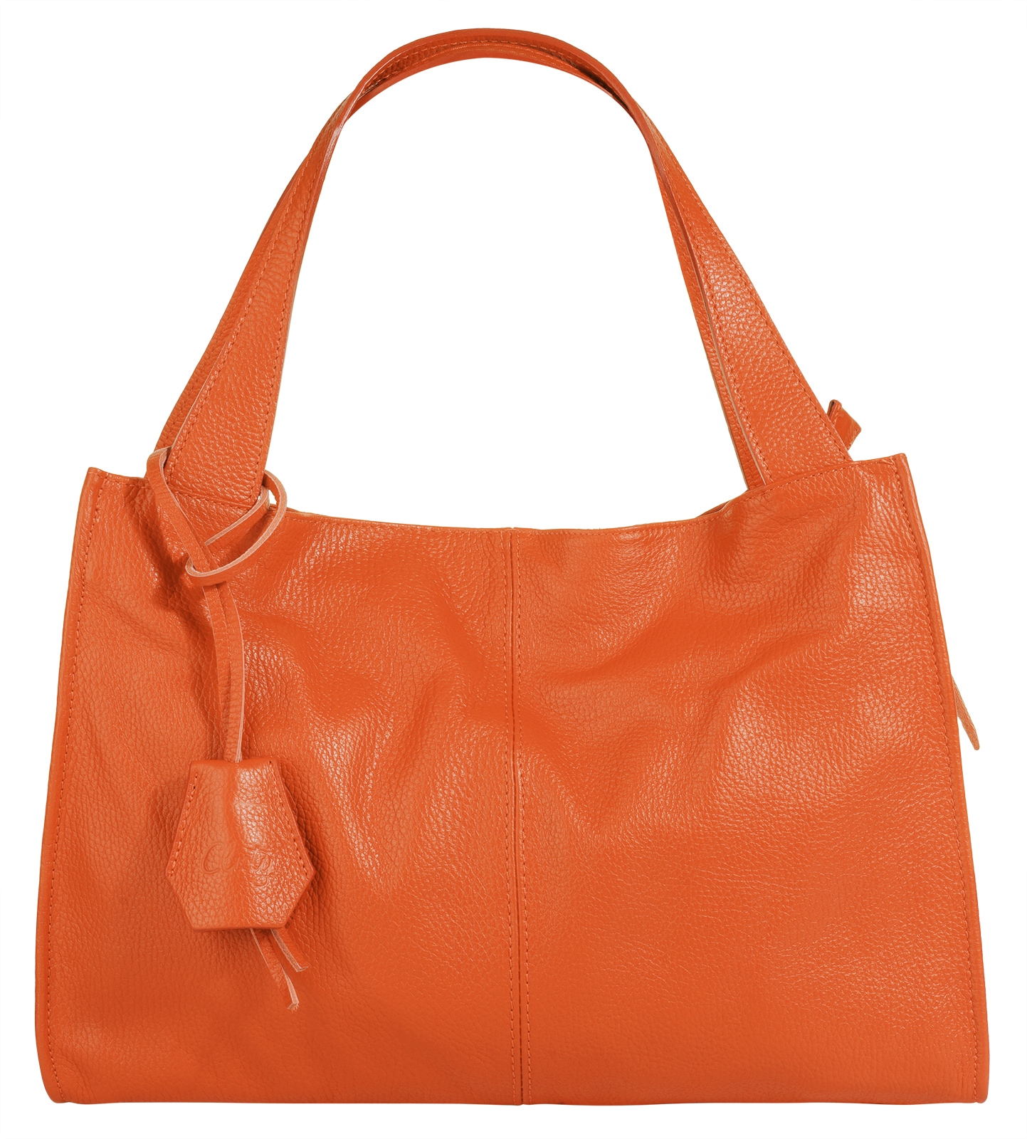 Shopper CLUTY, Damen, Gr. B/H/T: 40cm x 28cm x 11cm onesize, orange, Leder, leicht glänzend, unifarben, Taschen Shopper, echt Leder, Made in Italy