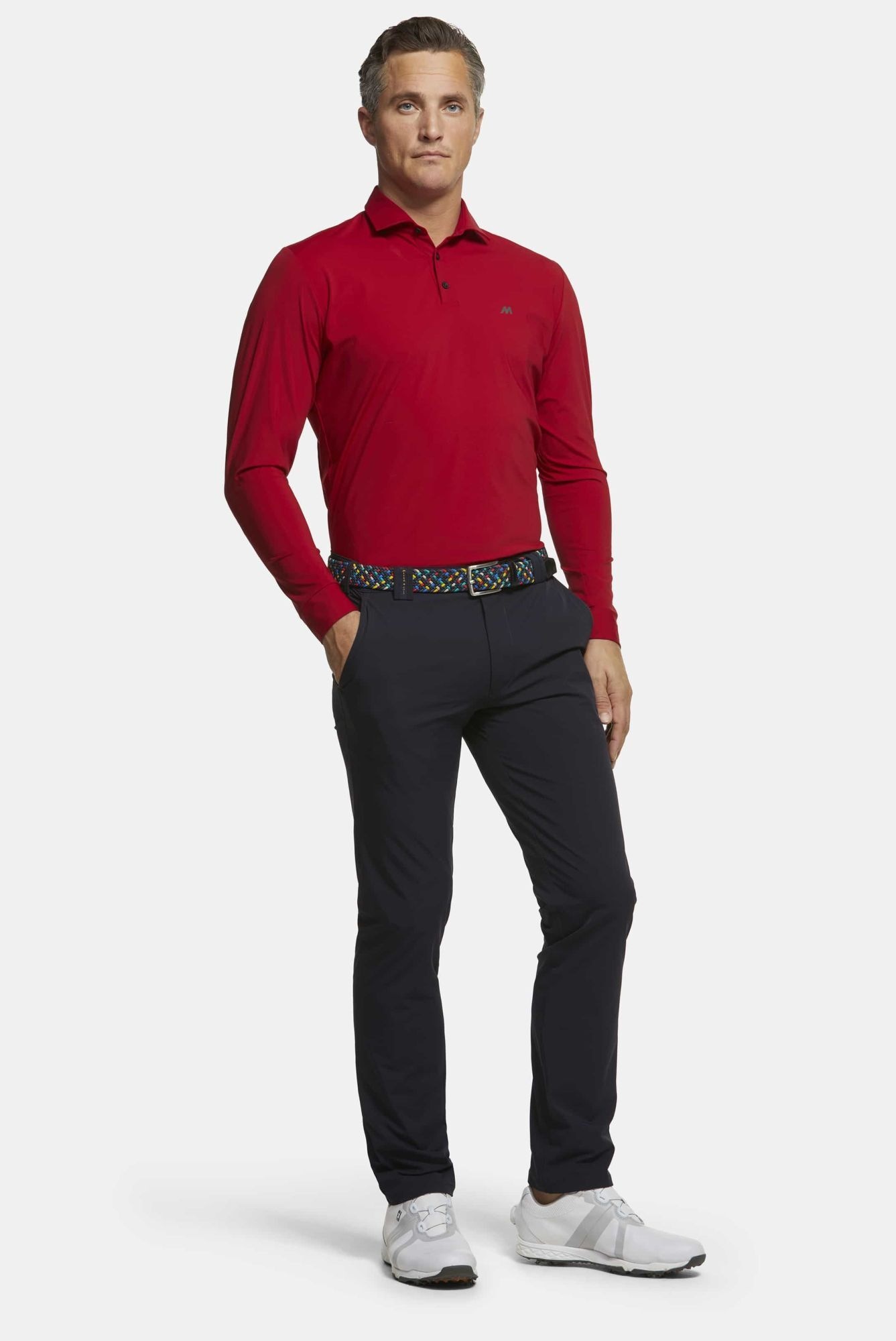 Chinos MEYER "Augusta", Herren, Gr. 33, Länge 30, marine, 88% Polyamid, 12% Elasthan, unifarben, figurumspielend lang, Hosen, High Performance 4-Way-Stretch, aus der Golf Serie 3