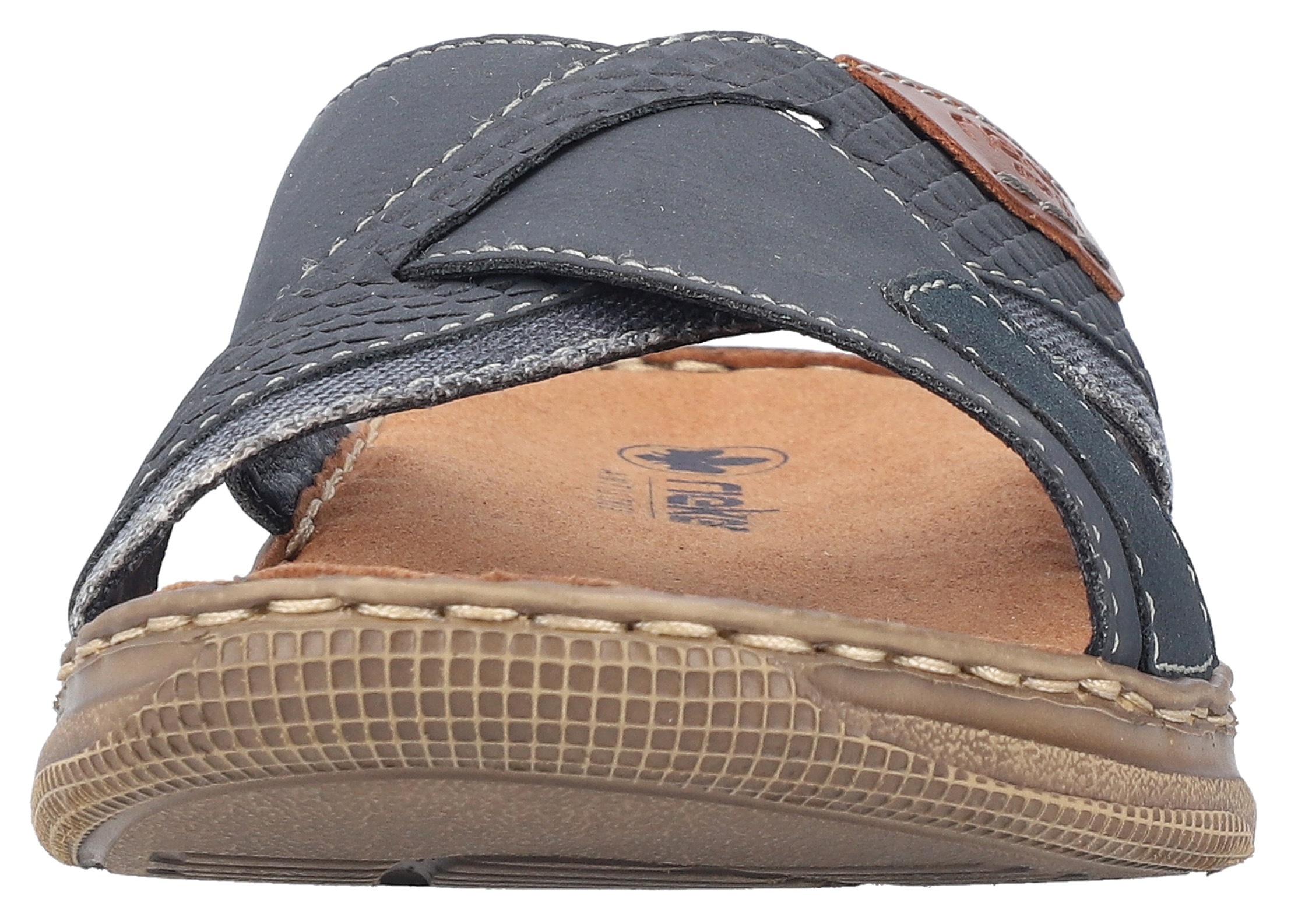 Pantolette RIEKER, Herren, Gr. 47, blau (dunkelblau), Lederimitat, Textil, Schuhe Pantolette, Sommerschuh, Schlappen, Poolslides mit weicher Innensohle 3