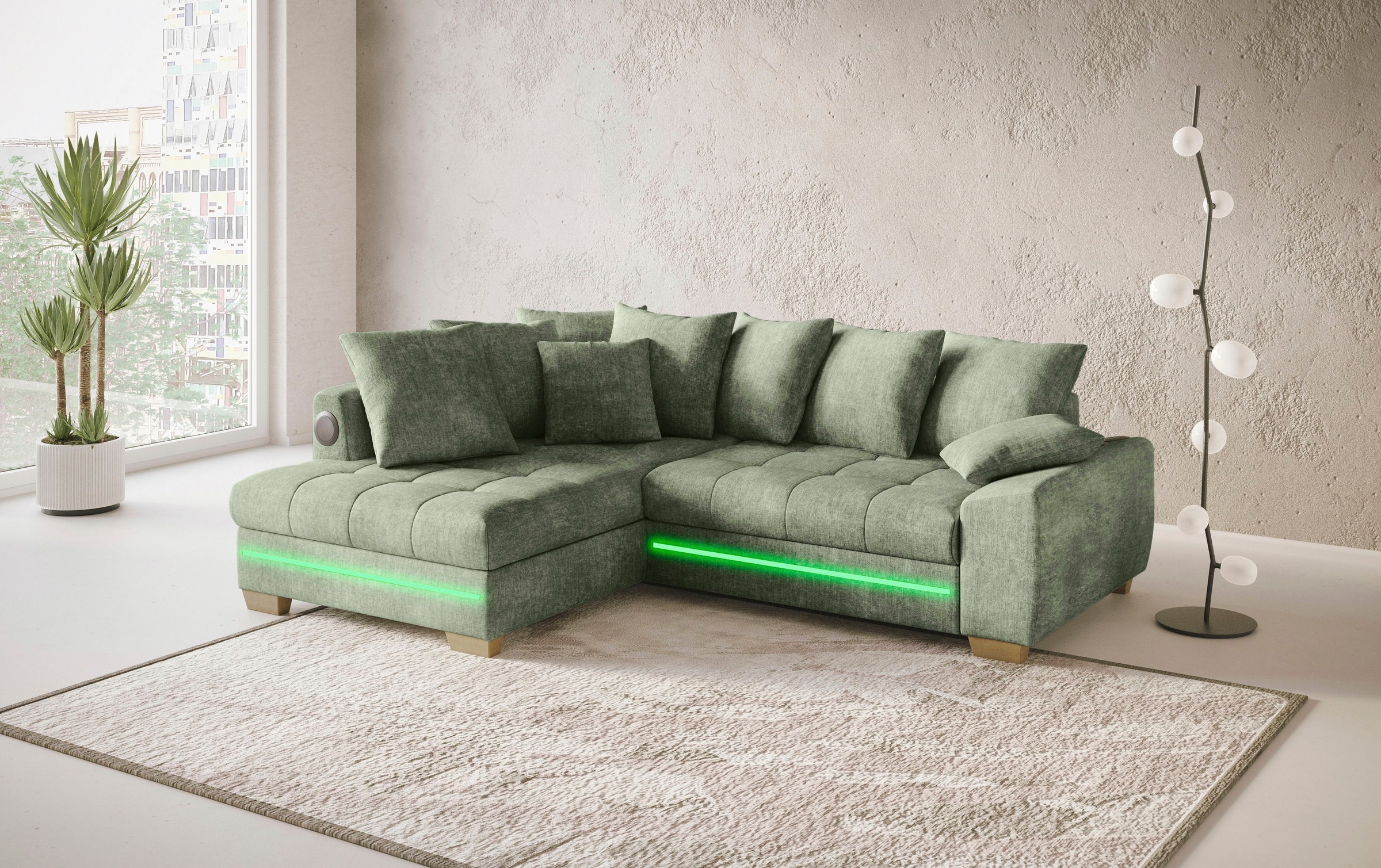 Mr. Couch Ecksofa »Nikita II, L-Form«, RGB-LED, Bluetooth-Soundsystem, wahlweise mit Bett, Bettkasten