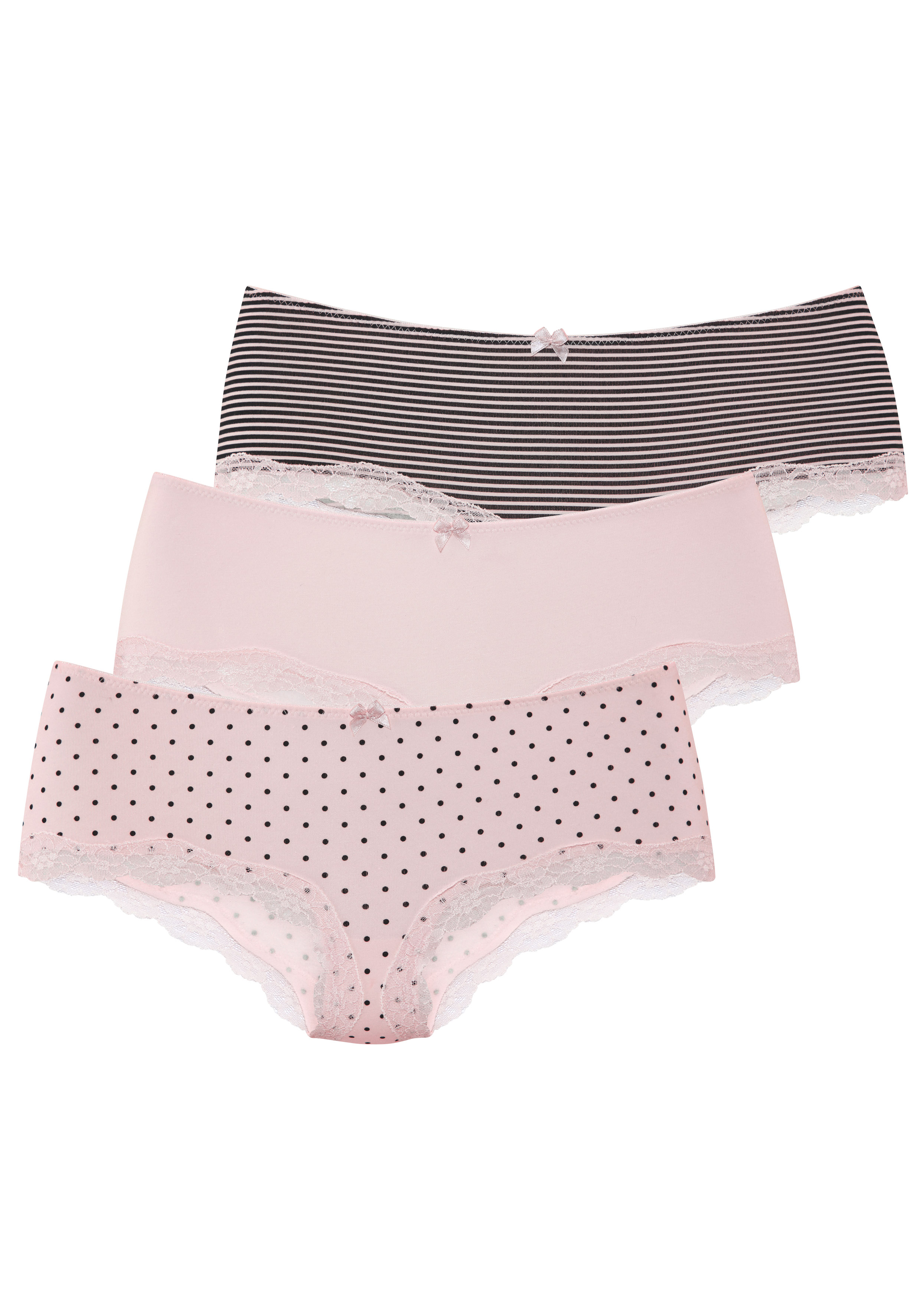 LASCANA Panty 3er-Pack, aus elastischer Baumwolle mit zarter Spitze