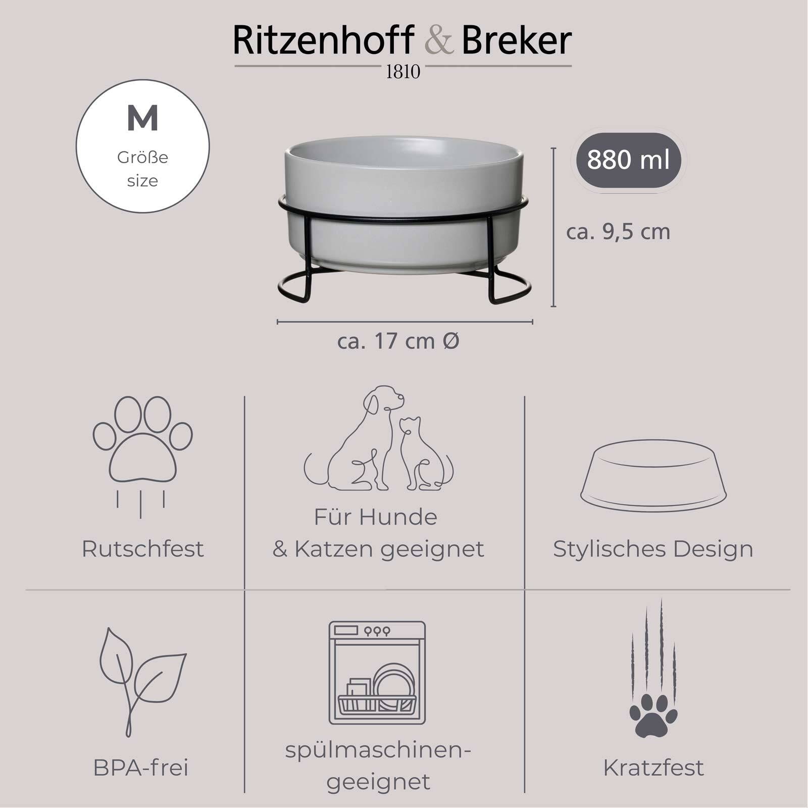 Ritzenhoff & Breker Futternapf »Hundenäpfe mit Unterlage Taro ø 17 cm 2er Set grau« Spülmaschinengeeignet