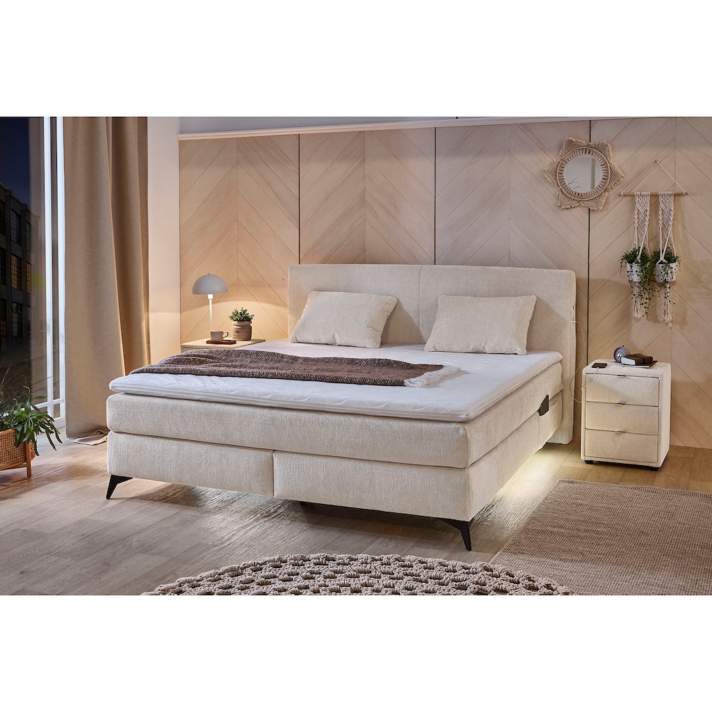 Jockenhöfer Gruppe Boxspringbett Kira, inkl. LED-Licht, USB-Ladeports, 7-Zonen-Matratze und Topper