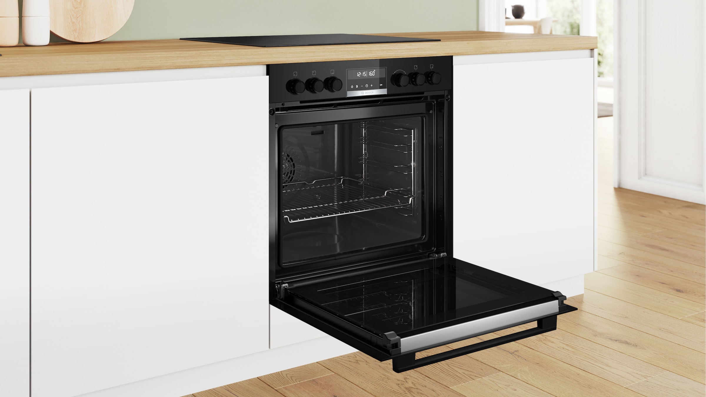 BOSCH Induktions Herd-Set »HND617LS67« mit Backwagen Hydrolyse Backwagen mit ausziehbarer Tür für bequemes Kochen & Backen