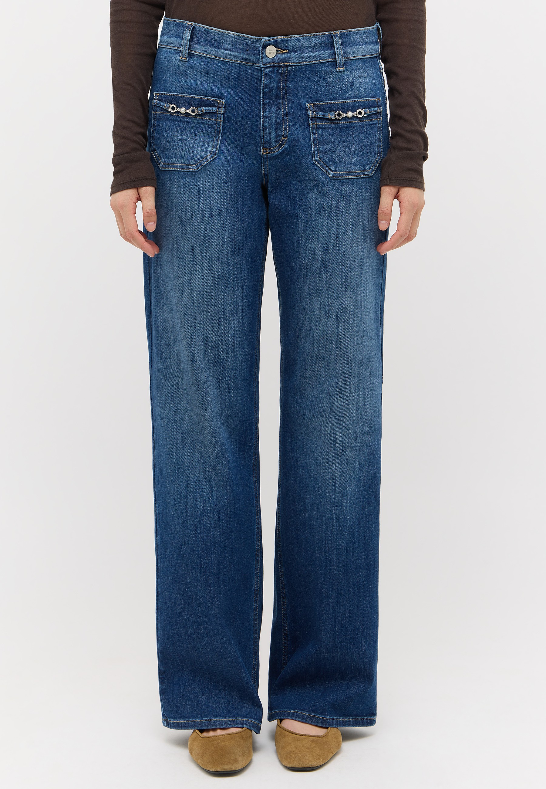 ANGELS Gerade Jeans "LIZ GLORY" Wide Leg, mit Schmuckelementen an den Vordertaschen