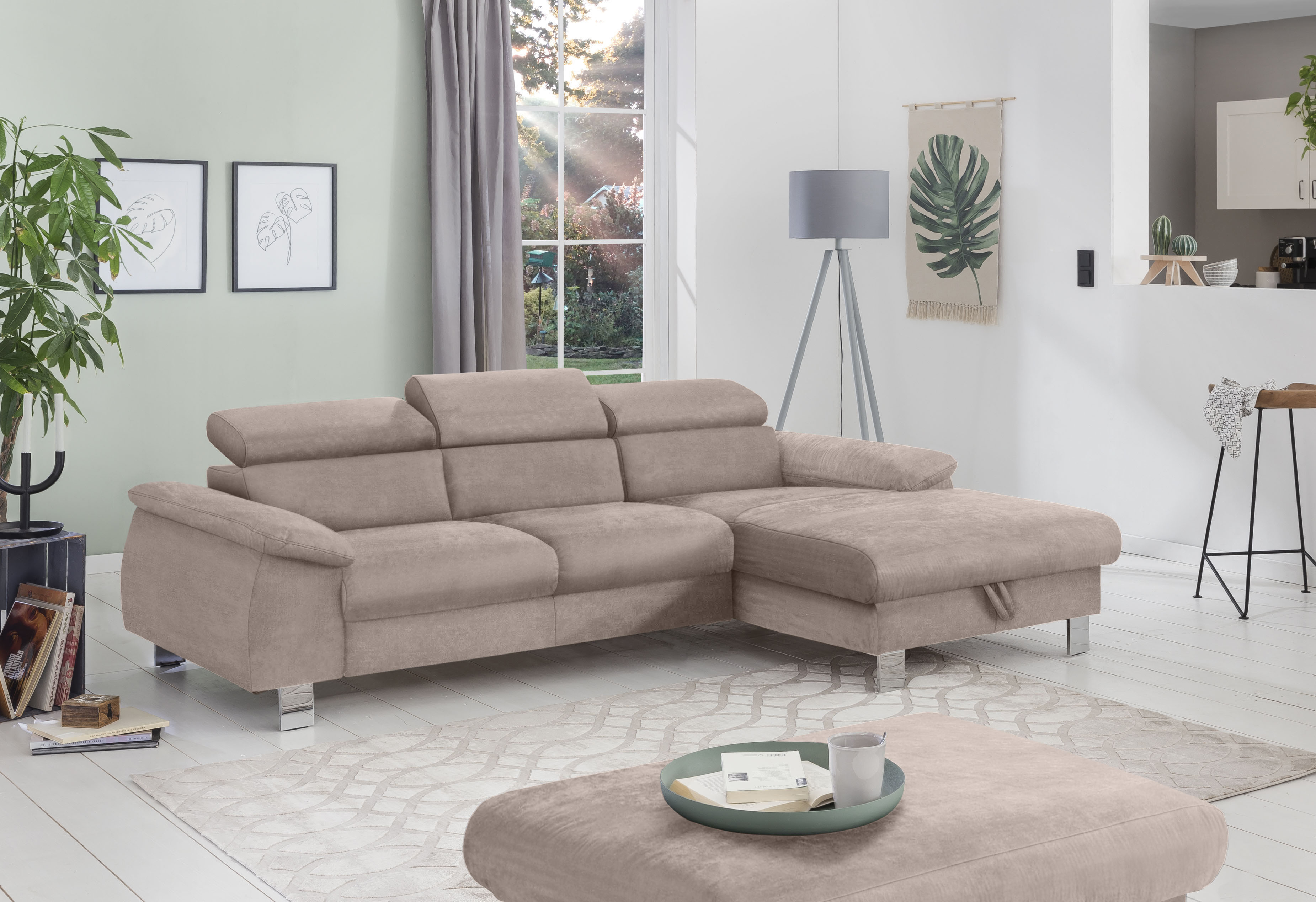 COTTA Ecksofa "Komaris L-Form, B: 244 cm" mit Kopfteilverstellung, optional Schlaffunktion, Bettkasten & Licht