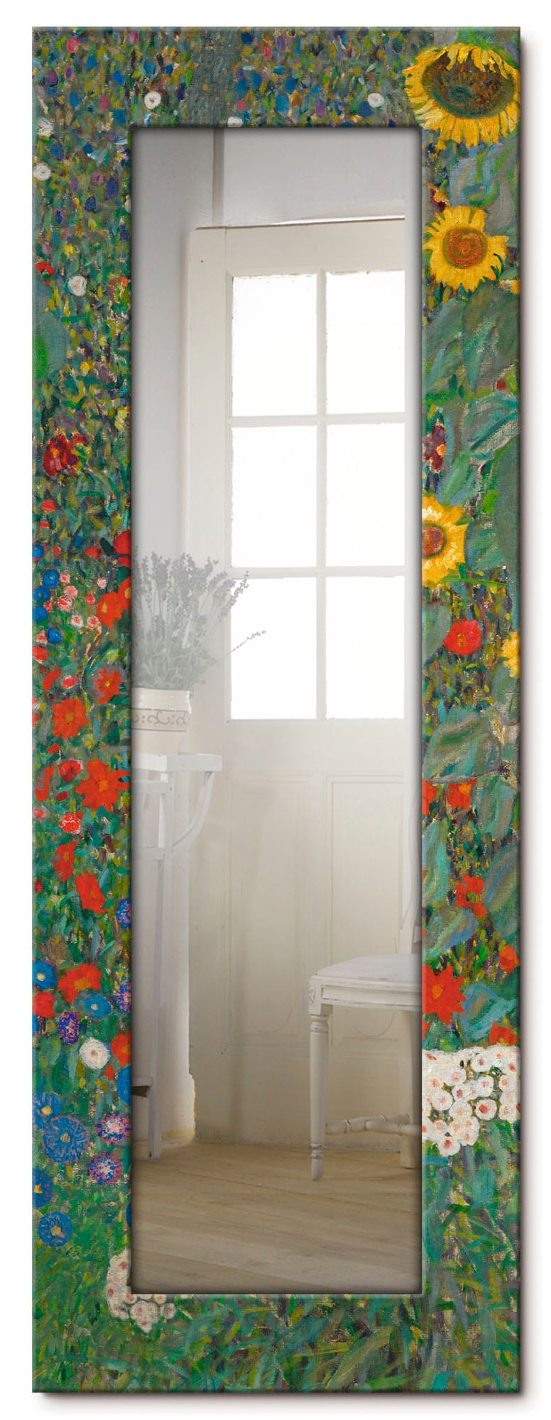 Dekospiegel »Garten mit Sonnenblumen«, gerahmter Ganzkörperspiegel, Wandspiegel, mit...