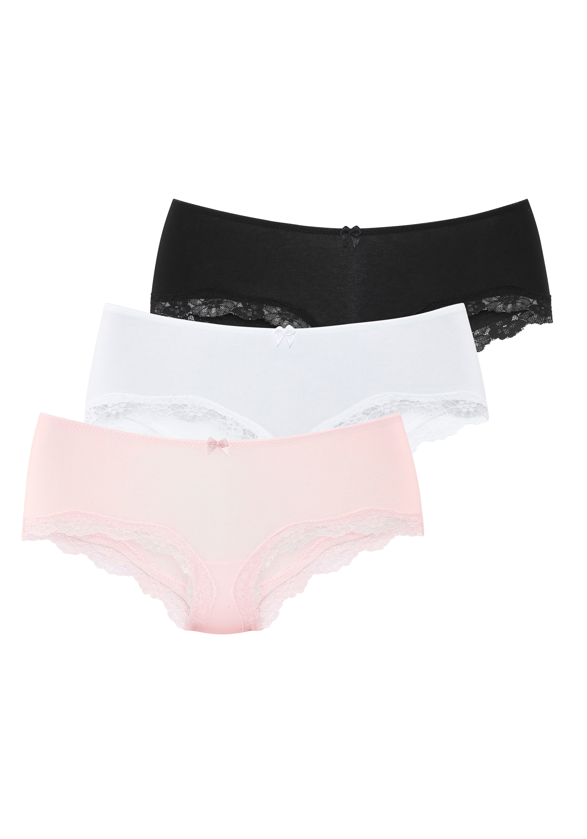 LASCANA Panty 3er-Pack, aus elastischer Baumwolle mit zarter Spitze