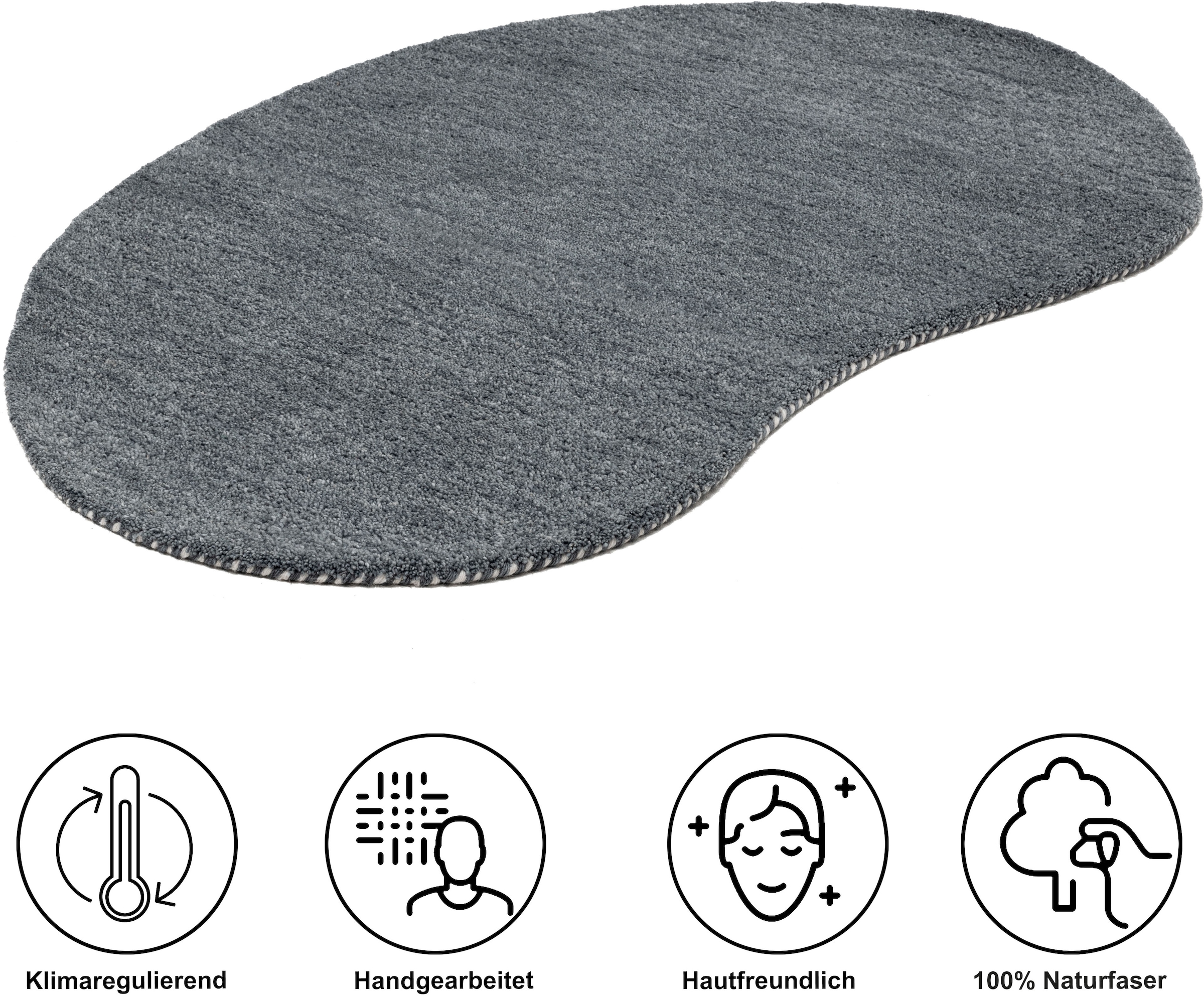 THEKO Wollteppich »Gabbeh Uni, Handgefertigt, Teppich, meliert, reine Wolle,« oval 14 mm Höhe Schlafzimmer, Wohnzimmer, Esszimmer, auch als Läufer, eckig  oder rund