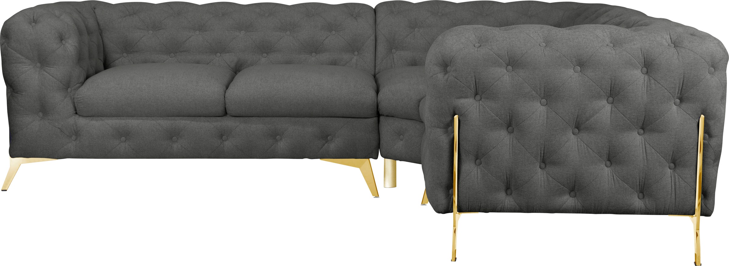 Leonique Chesterfield-Sofa »Amaury L-Form«, moderne Chersterfield-Optik, Breite 262 cm, Fußfarbe wählbar