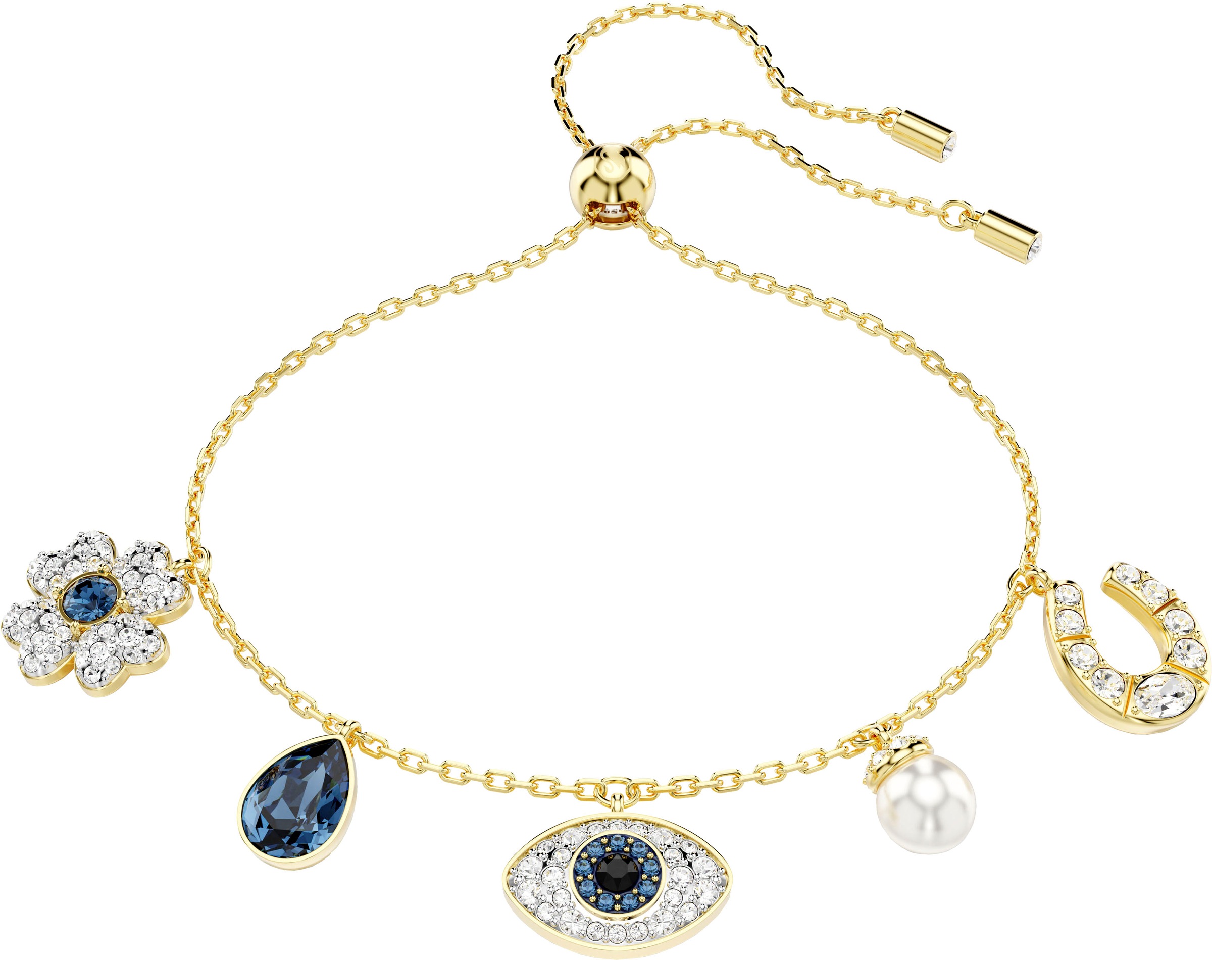 Armband SWAROVSKI "Armkette Symbolica Glücksklee Magisches Auge Hufeisen" Gr. M, blau (gelbgoldfarben, blau, schwarz, kristallweiß, blau, schwarz, kristallweiß), Armbänder, Damen, M, Metall Perlen, Metall, Perlen, Armband, mit Swarovski Kristall - mit Swa 6