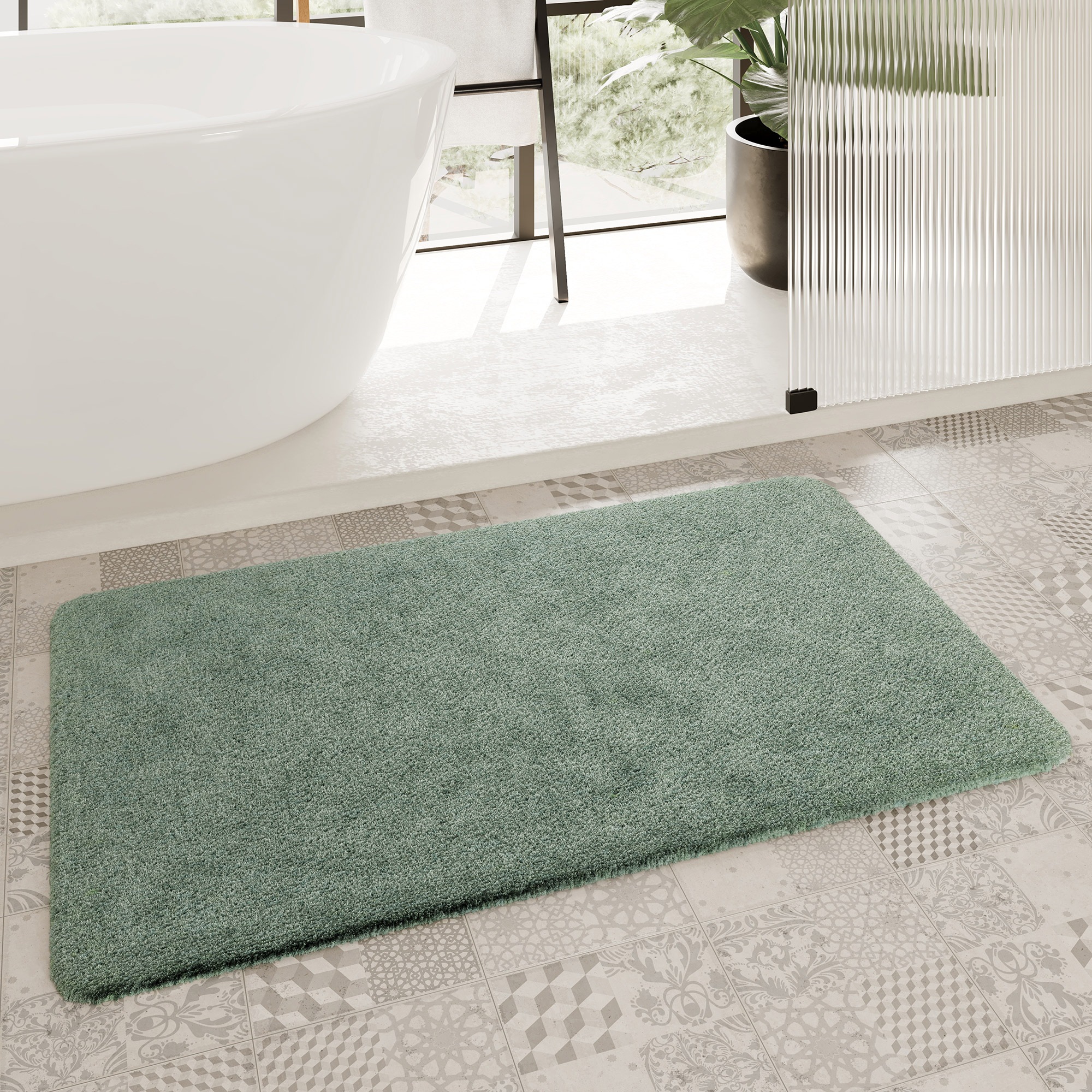 Homie Living "Porto Azzurro" Höhe 30 mm rutschhemmend beschichtet fußbodenheizungsgeeignet schnell trocknend Badteppich, uni, rechteckig & rund,