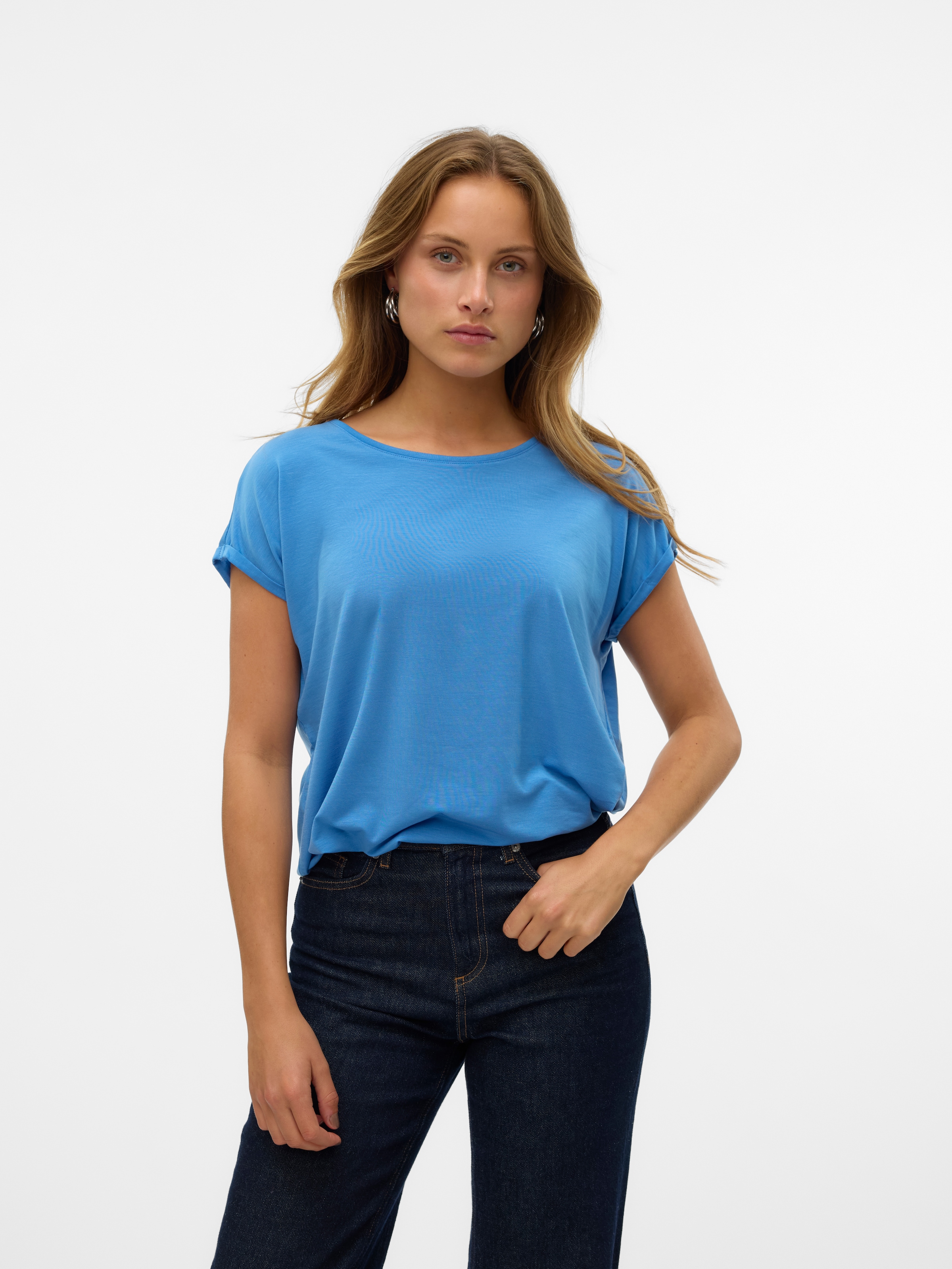 Vero Moda Rundhalsshirt "VMAVA PLAIN SS TOP GAJRS NOOS"