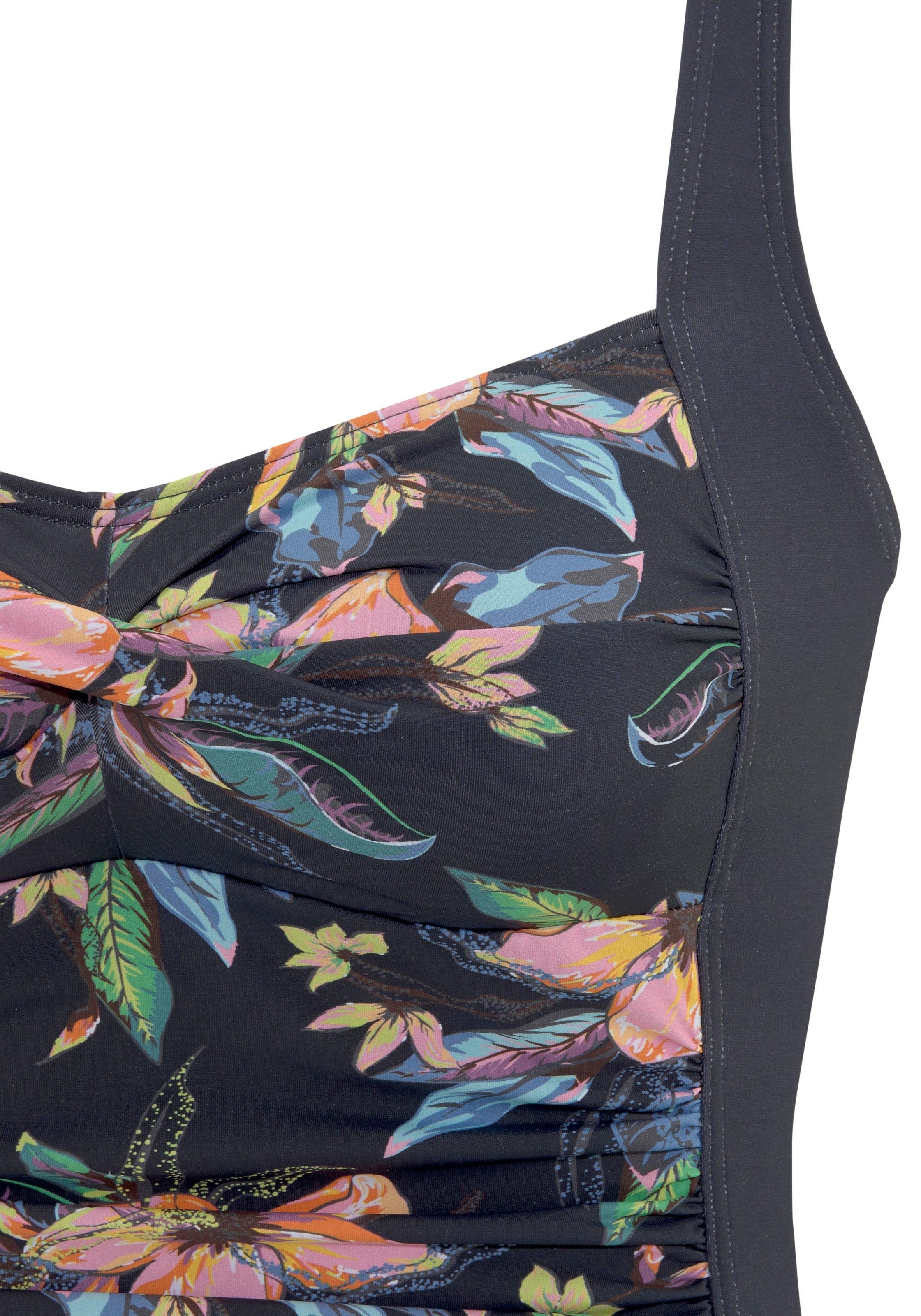 Badeanzug LASCANA "Malia", Damen, Gr. 40, Cup C, grau (anthrazit, bedruckt), Microfaser, Polyamid, bedruckt, geblümt, Badeanzüge Badeanzug, mit tropischem Print und Shaping-Effekt 3