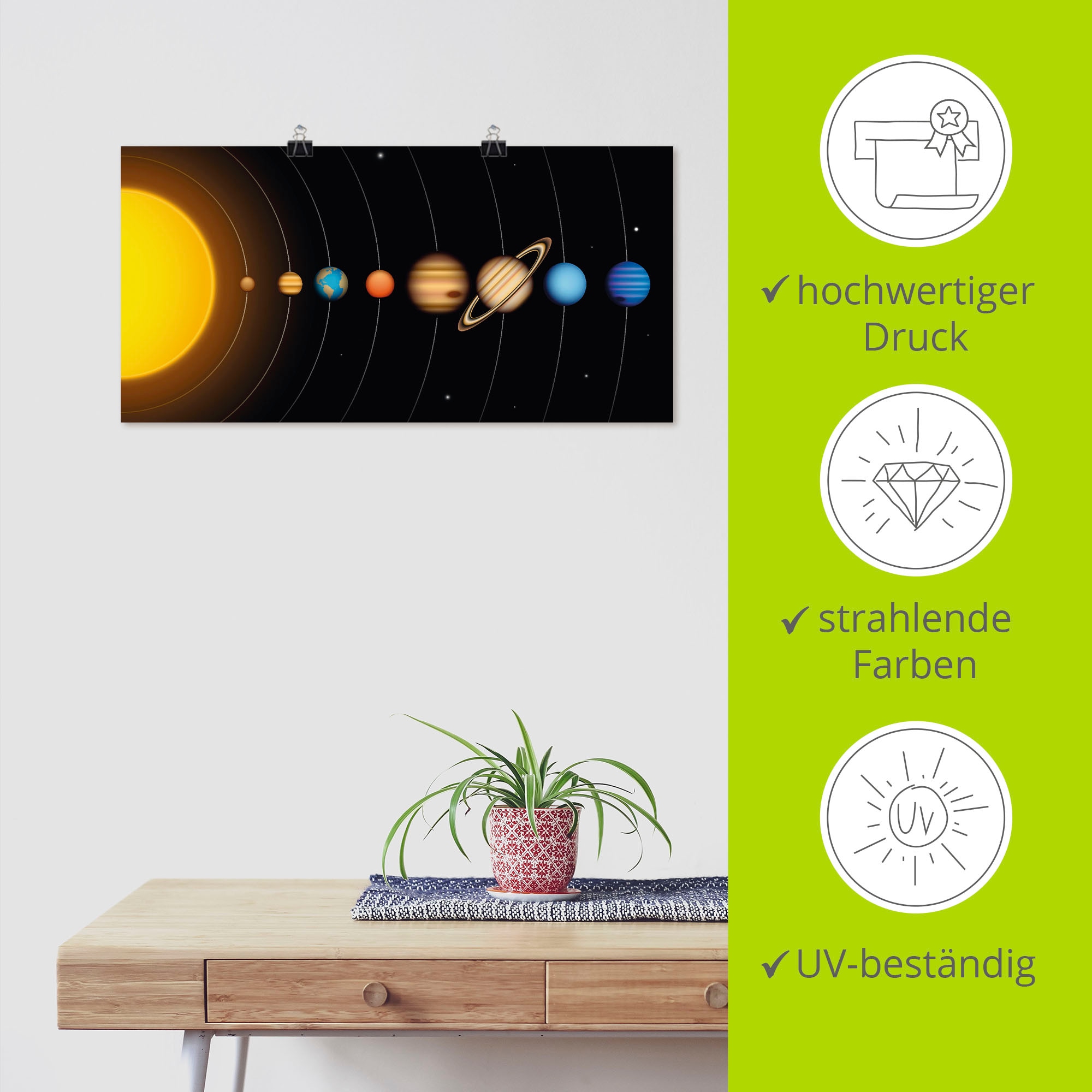 Artland Wandbild "Vector Sonnensystem mit Planeten" Sonnensystem 1 Stk. tlg. als Alubild, Leinwandbild, Poster in verschied. Größen