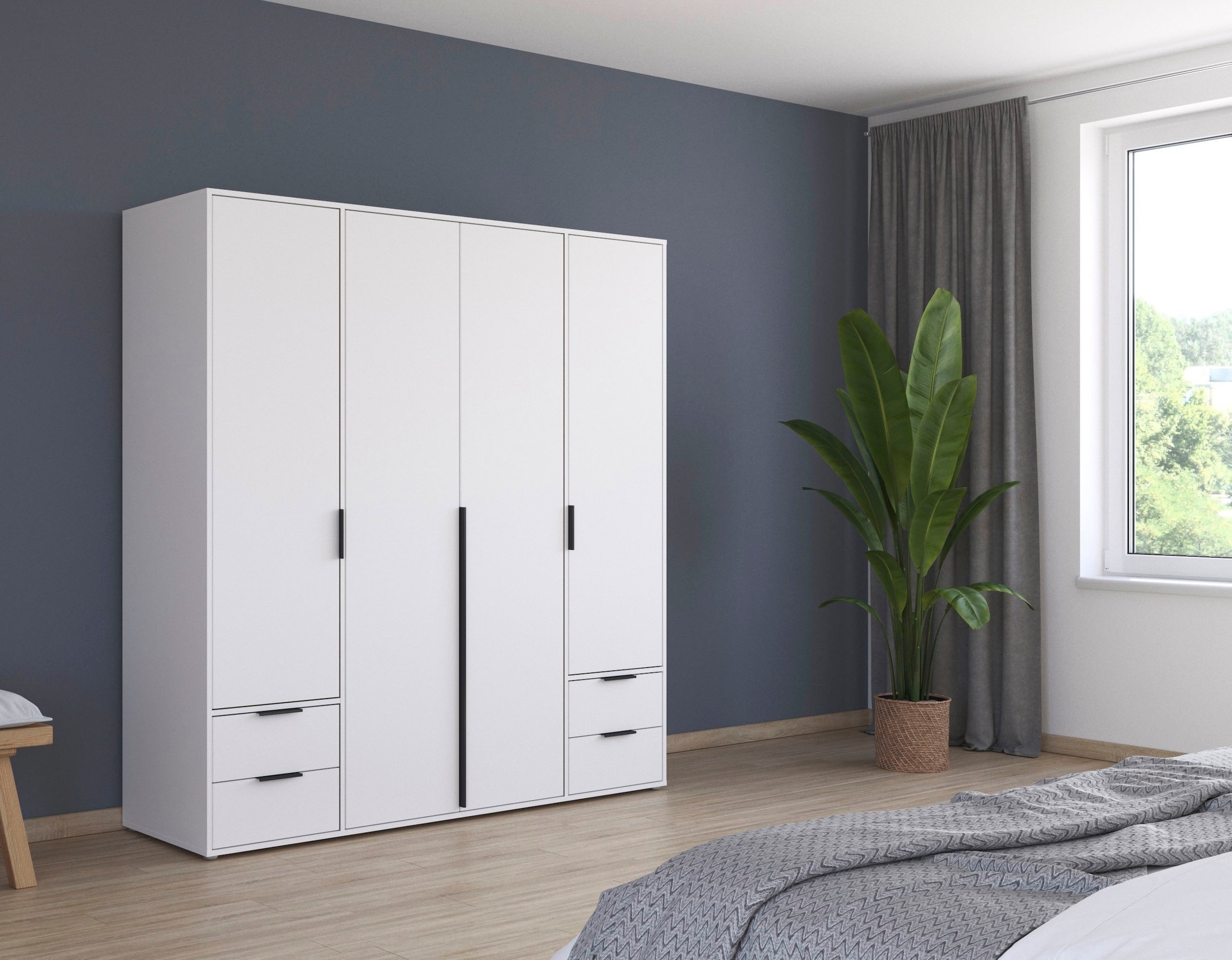 rauch Drehtürenschrank »Kleiderschrank Schrank Garderobe Wäscheschrank NAGATA viel Stauraum«, (in 3 verschiedenen Ausstattungen BASIC/CLASSIC/PREMIUM), mit Schubladen sowie Stangengriffen TOPSELLER MADE IN GERMANY