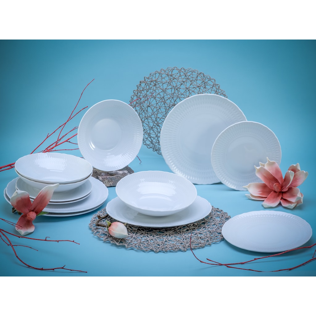 CreaTable Teller-Set »Geschirr-Set Sofia«, (Set, 12 tlg., Tafelservice für 4 Personen), Service, klassisch elegantes Relief, 12 Teile, für 4 Personen