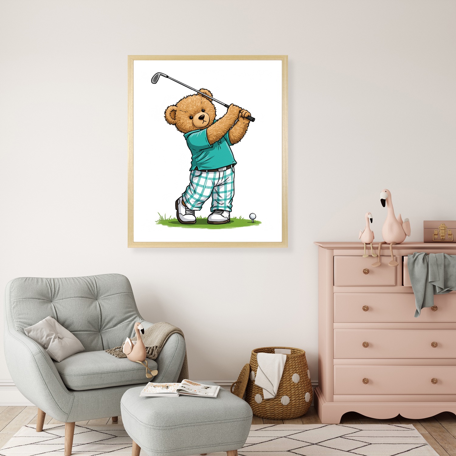 queence Bild mit Rahmen "Teddy Bär auf Golfplatz" Bär  Bären  Fashion  Figu günstig online kaufen