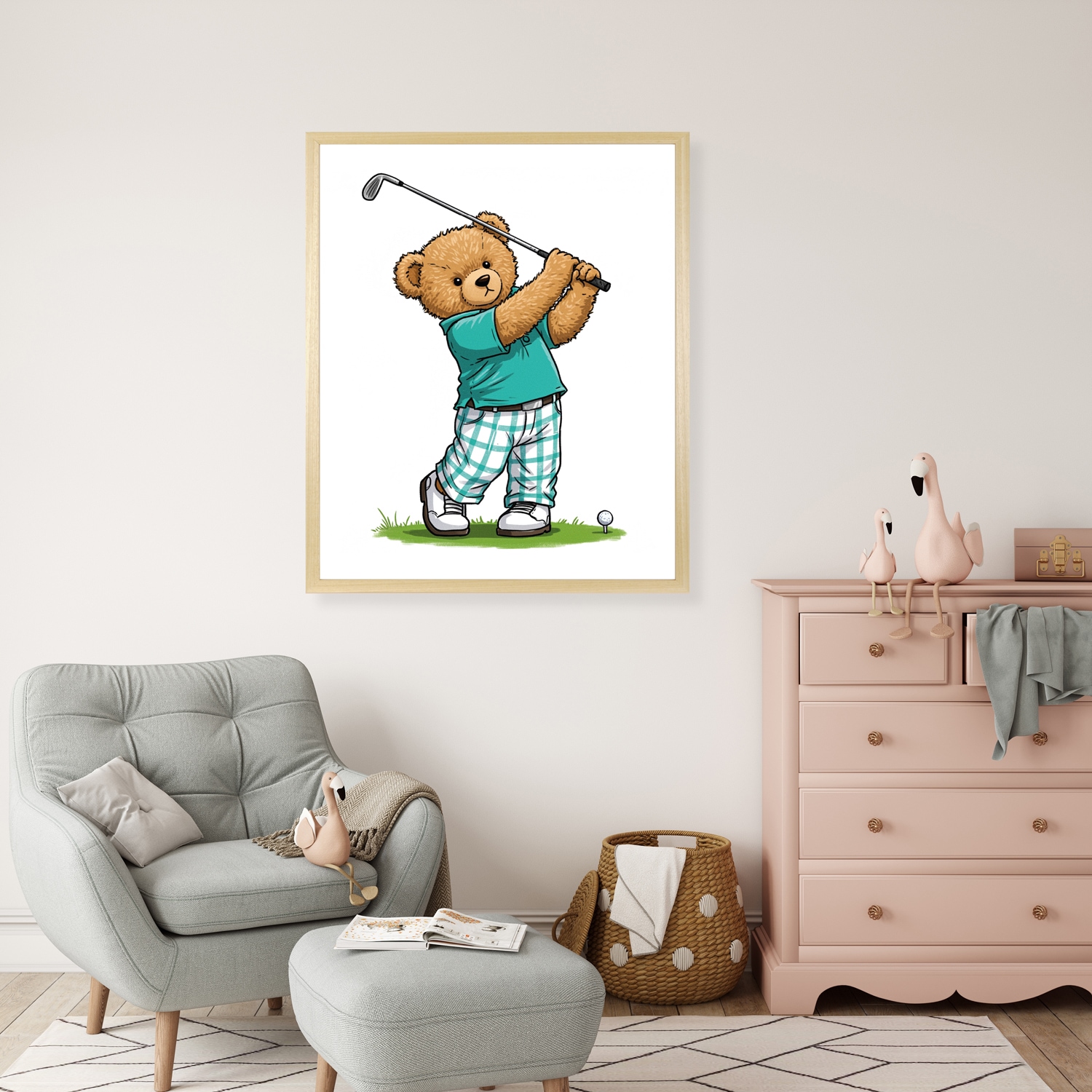 queence Bild mit Rahmen "Teddy Bär auf Golfplatz" Bär  Bären  Fashion  Figu günstig online kaufen