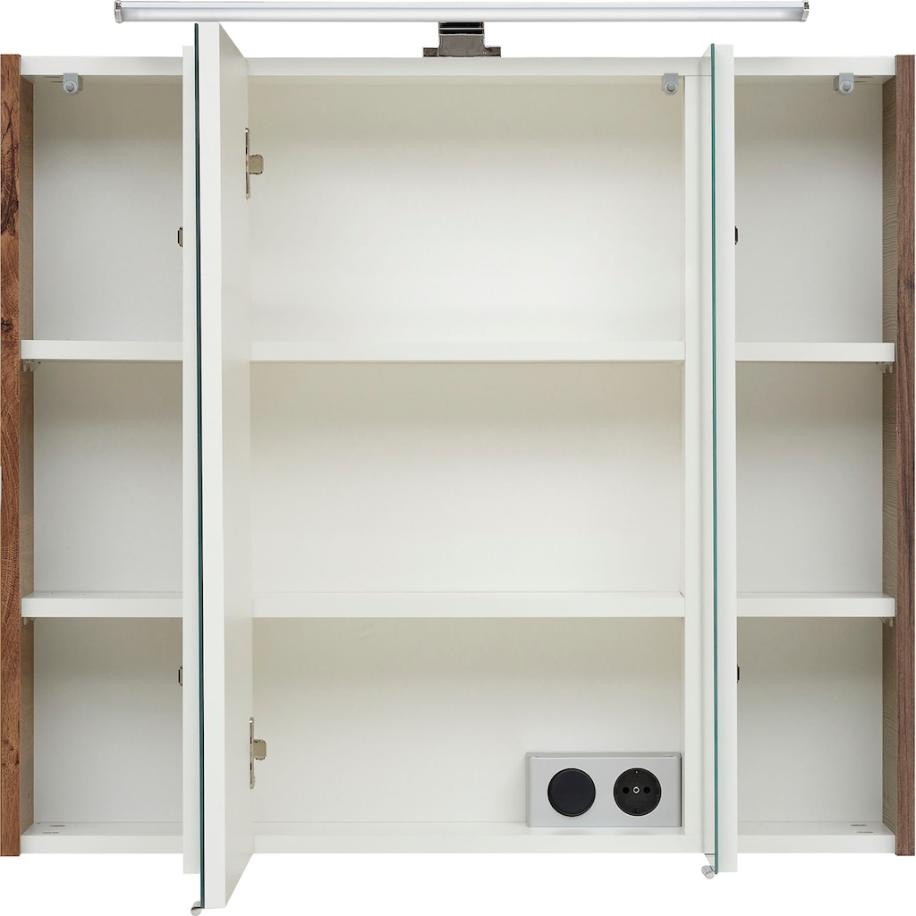 Saphir Spiegelschrank »Quickset Badschrank, 3 Spiegeltüren, 6 Einlegeböden, 80 cm breit«, inkl. LED-Beleuchtung, Türdämpfer, Schalter-/Steckdosenkombination