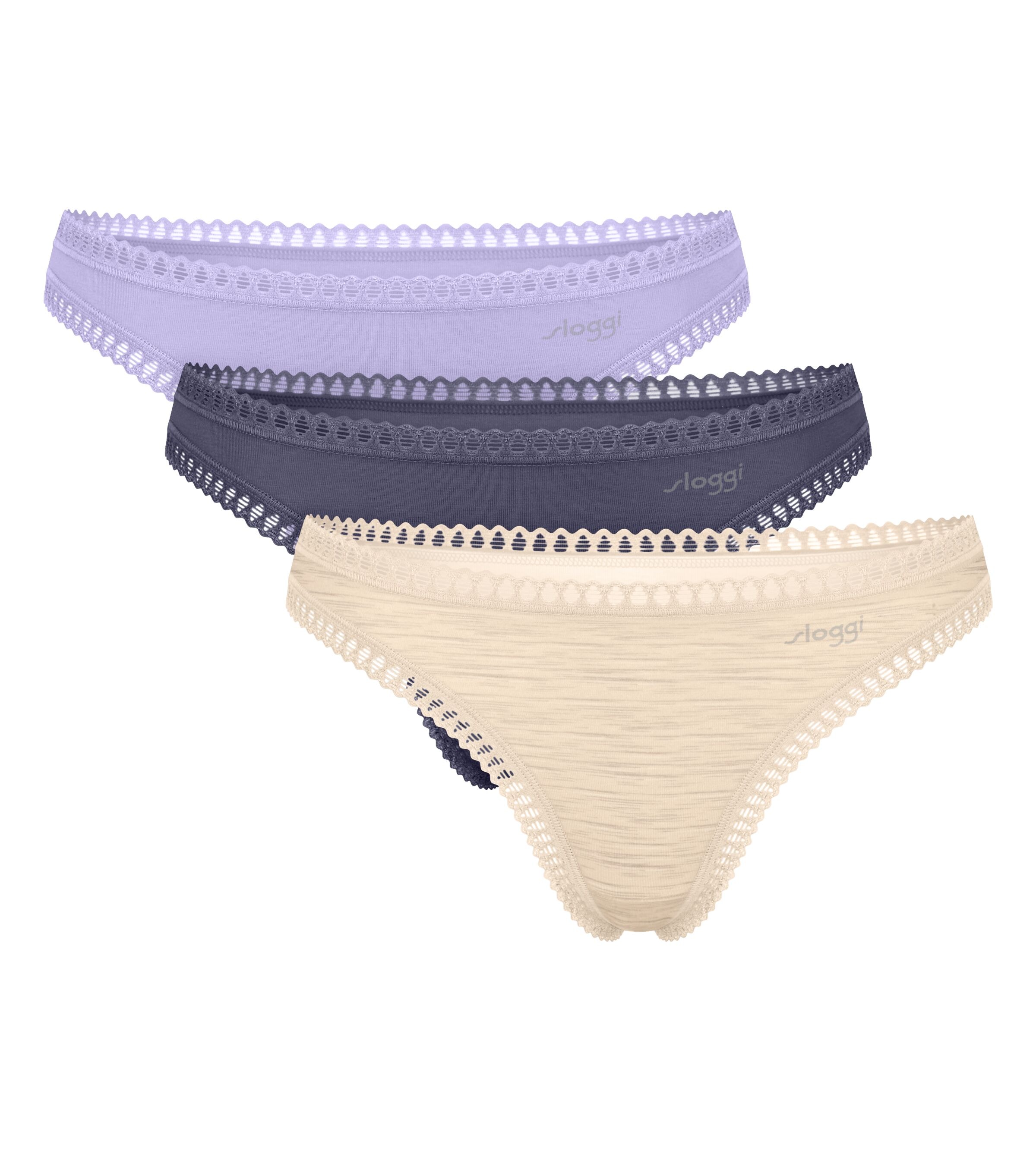 sloggi String "GO Crush" dehnbare Spitzendetails, Multipack, Cotton-Mix, bequem