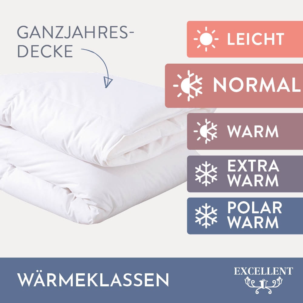 Excellent Daunenbettdecke + 3-Kammer-Kopfkissen »Venedig, 2-tlg, hergestellt in Deutschland, verschiedene Größen«, (Spar-Set, 2-Tlg.), Decke mit Kissen,Set, Sommer, Winter, Bettdecke 135x200 cm, 155x220 cm