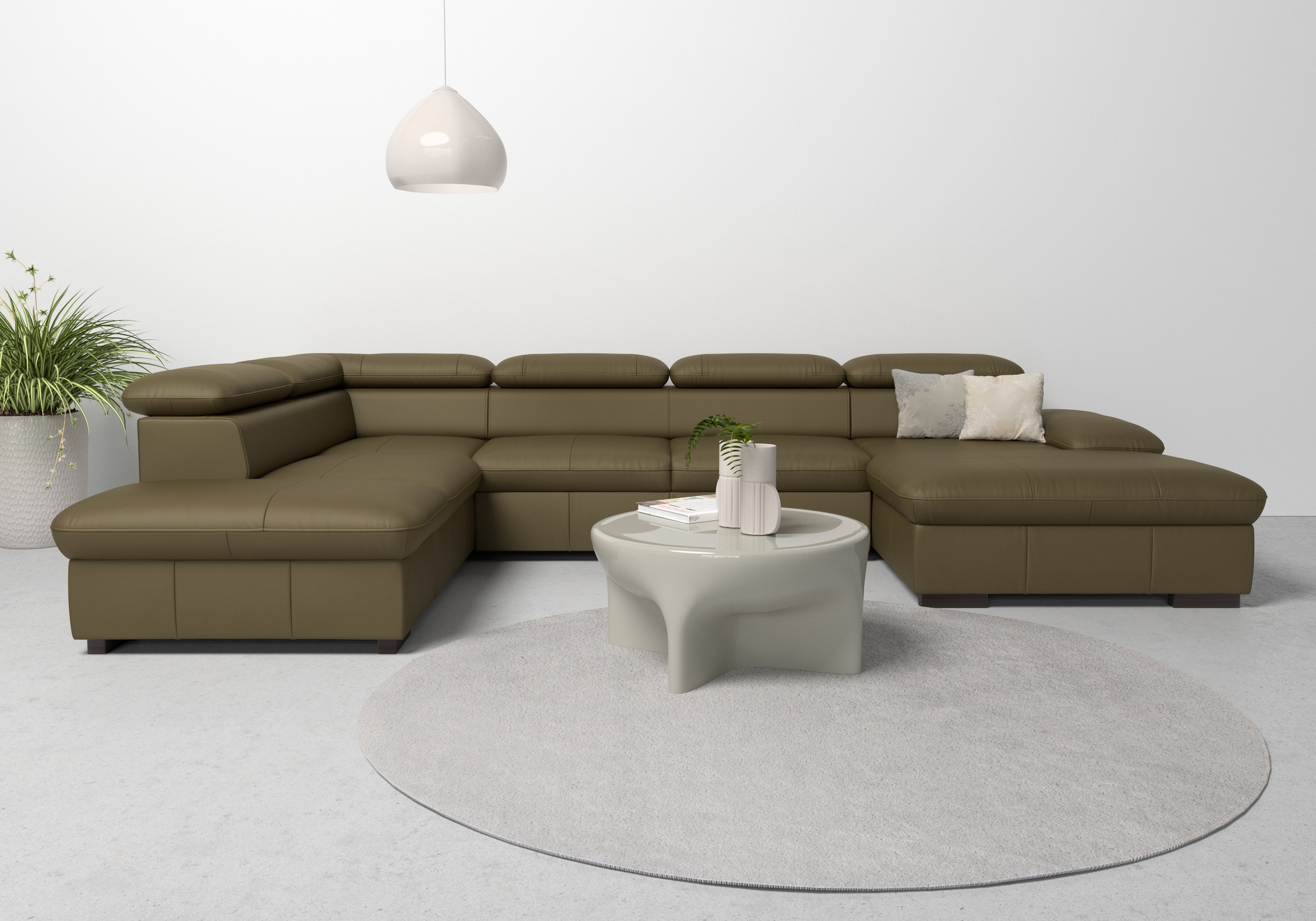 OTTO home Wohnlandschaft "Alberto U-Form, B: 350 cm, mit Kopfteilverstellung, XXL-Sofa" optional mit Schlaffunktion, Couch mit Lederoption
