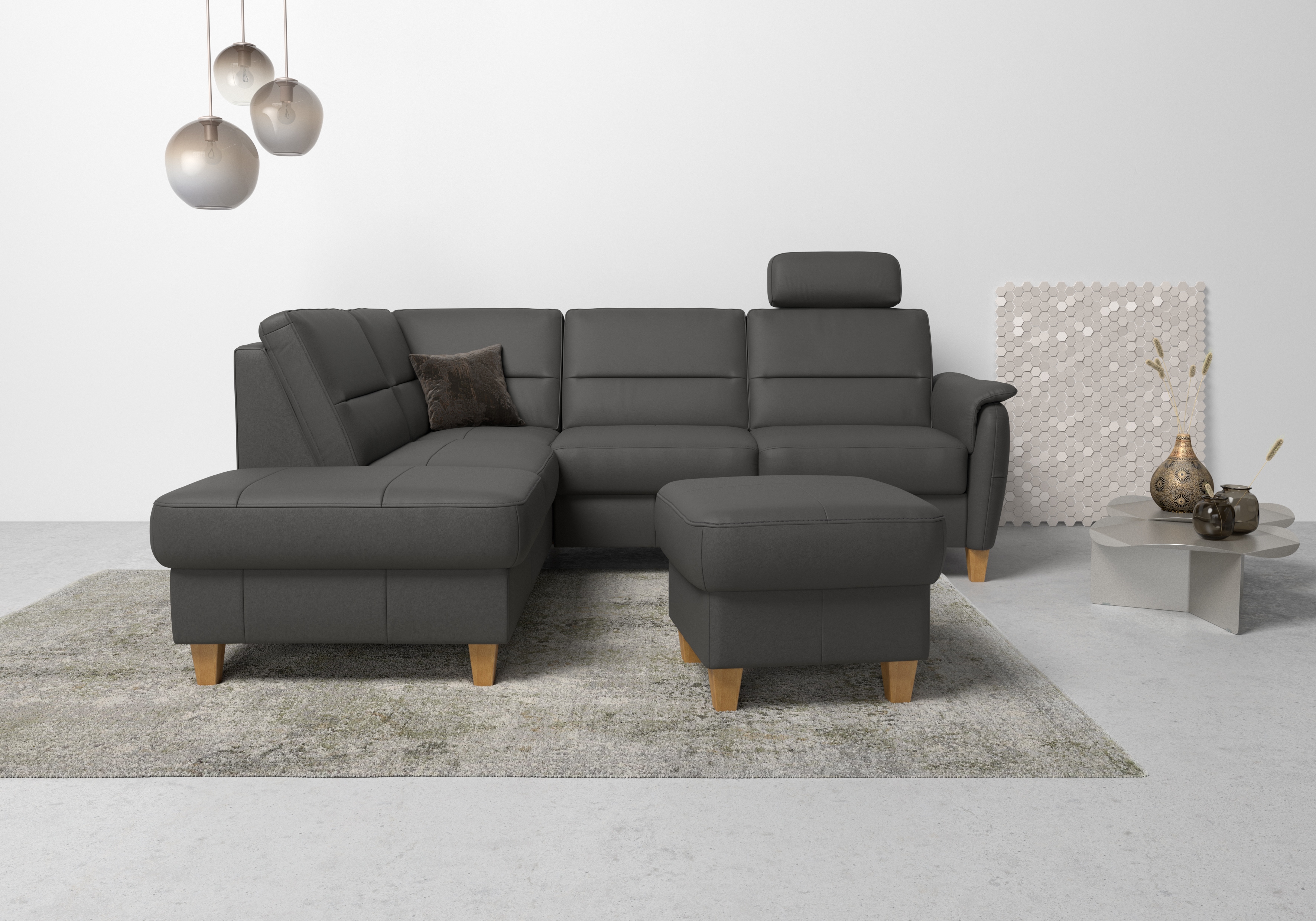 Home affaire Ecksofa "Palmera, L-Form, B: 236 cm, Bettfunktion & Bettkasten wählbar" Federkern-Polsterung, Sitzhöhe 48 cm, handgefertigt, stilvolles Design