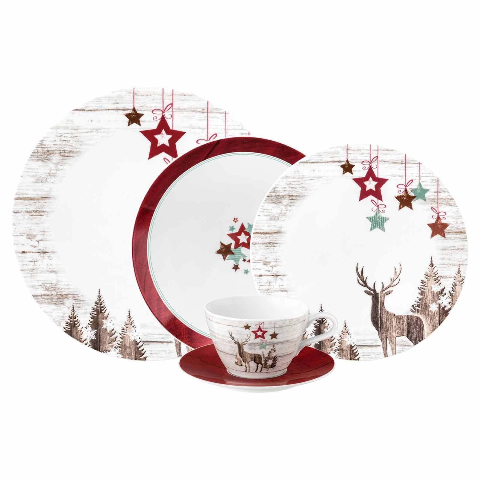 SELTMANN WEIDEN Geschirr-Set "Kombiservice Life Christmas 30er Set weiß-braun", 30, bunt, Geschirr-Sets, Spülmaschinengeeignet, Mikrowellengeeignet,