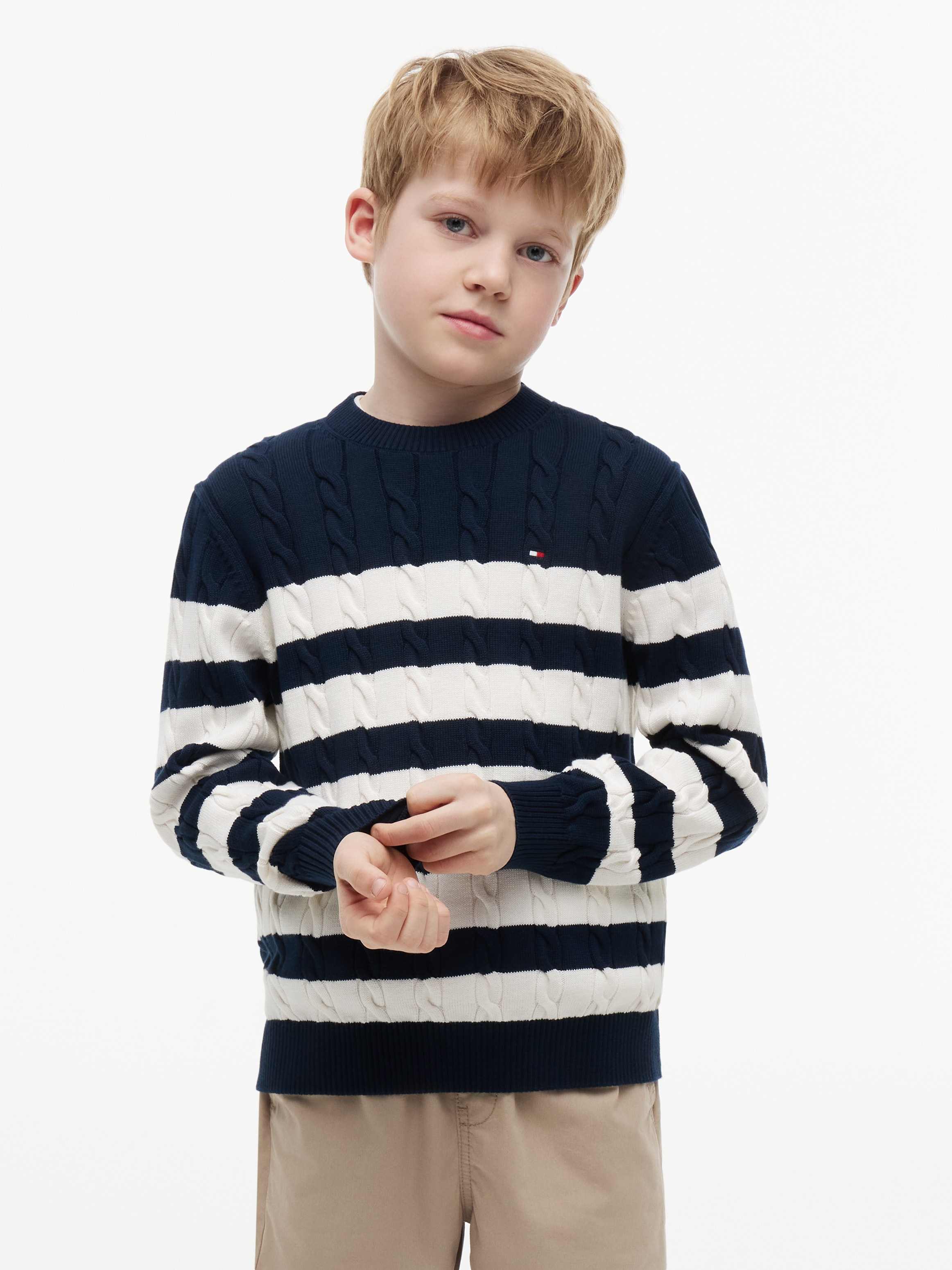 Tommy Hilfiger Strickpullover "COTTON CABLE SWEATER" Rundhalsausschnitt, Regular Fit, Kinder bis 16 Jahre