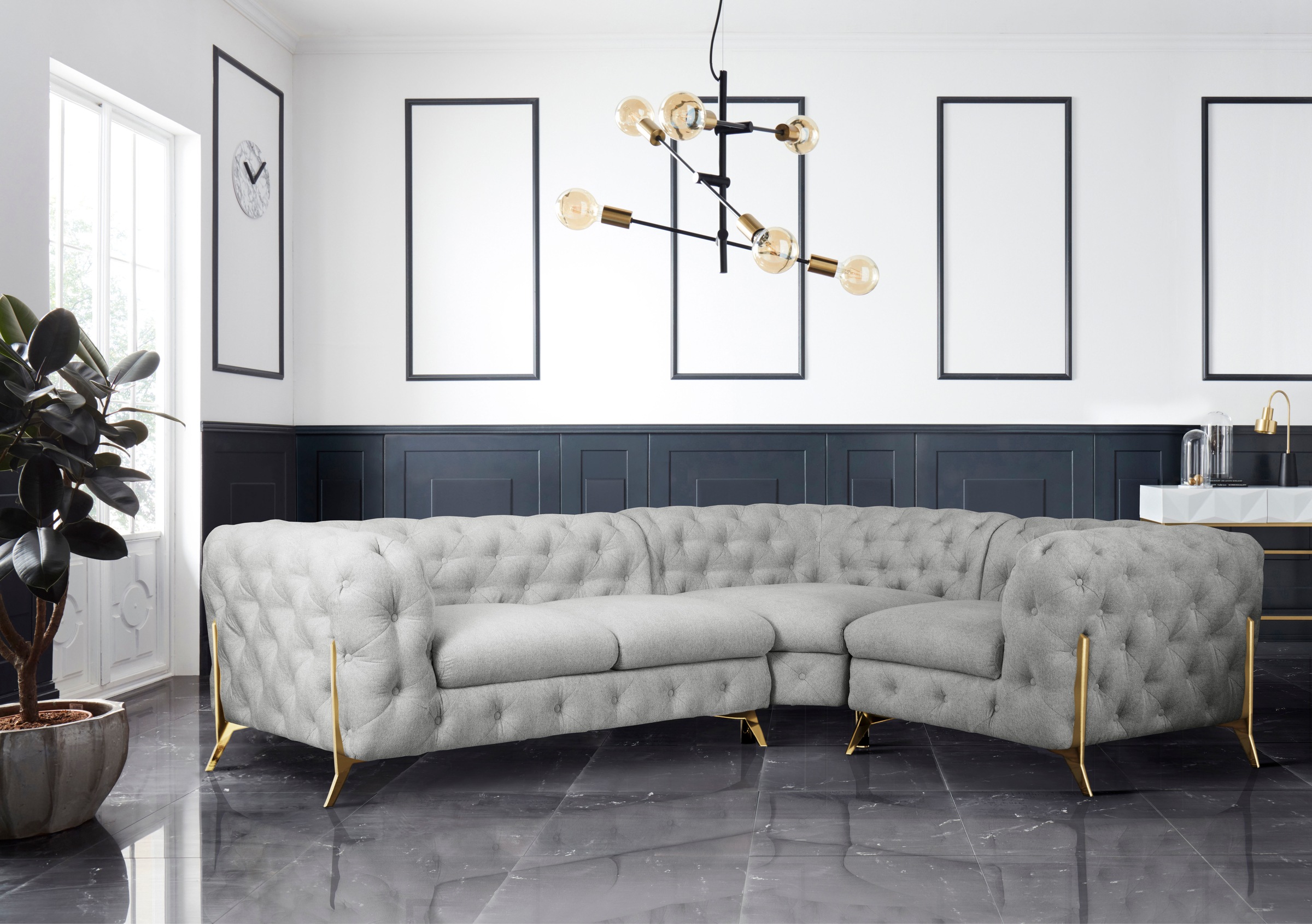Leonique Chesterfield-Sofa »Amaury L-Form«, moderne Chersterfield-Optik, Breite 262 cm, Fußfarbe wählbar
