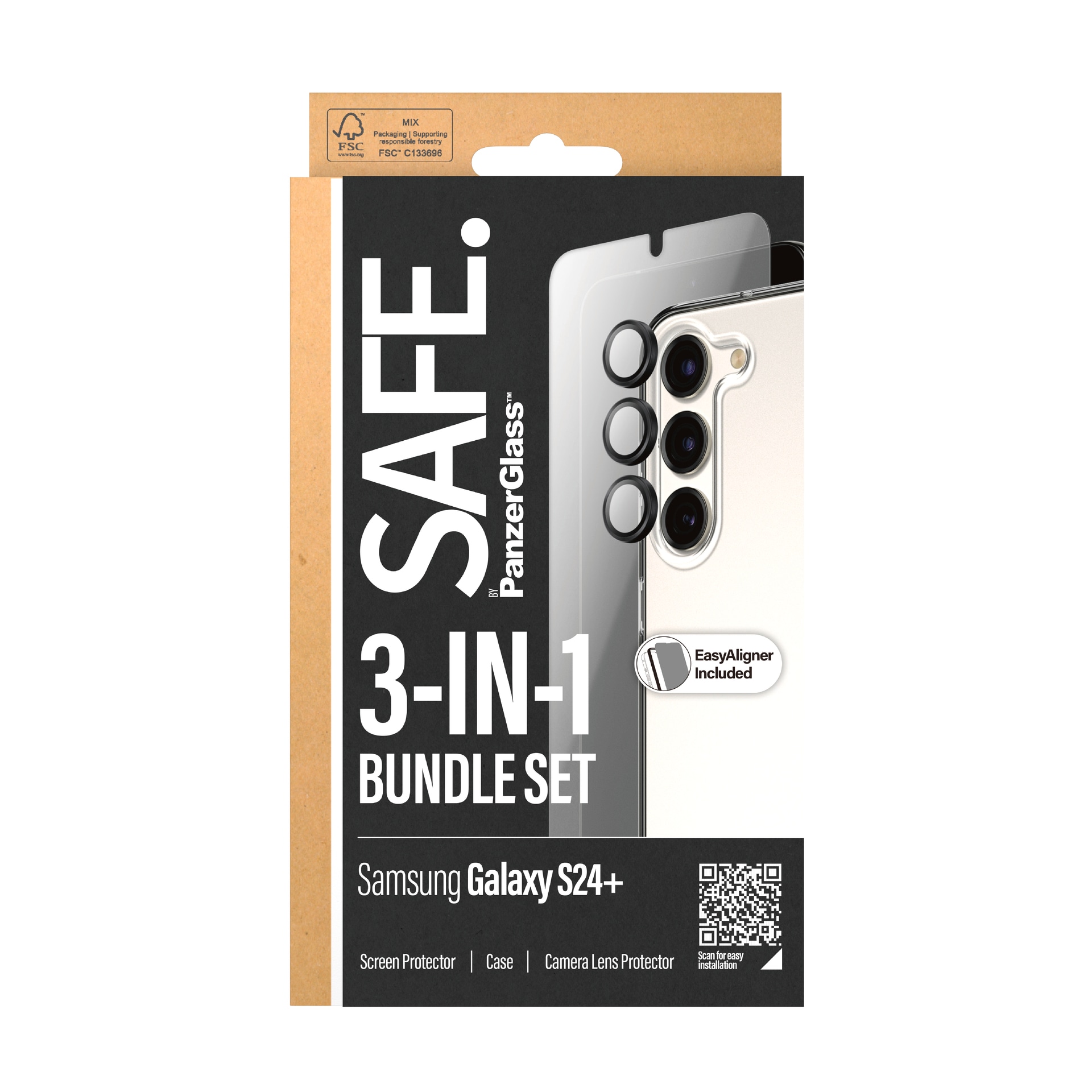 SAFE by PanzerGlass Displayschutzglas »3-in-1 Bundle Set Screen Protector, Case und Camera Lens Protector«, für Samsung Galaxy S24+, Displayschutzfolie, stoßfest, kratzbeständig