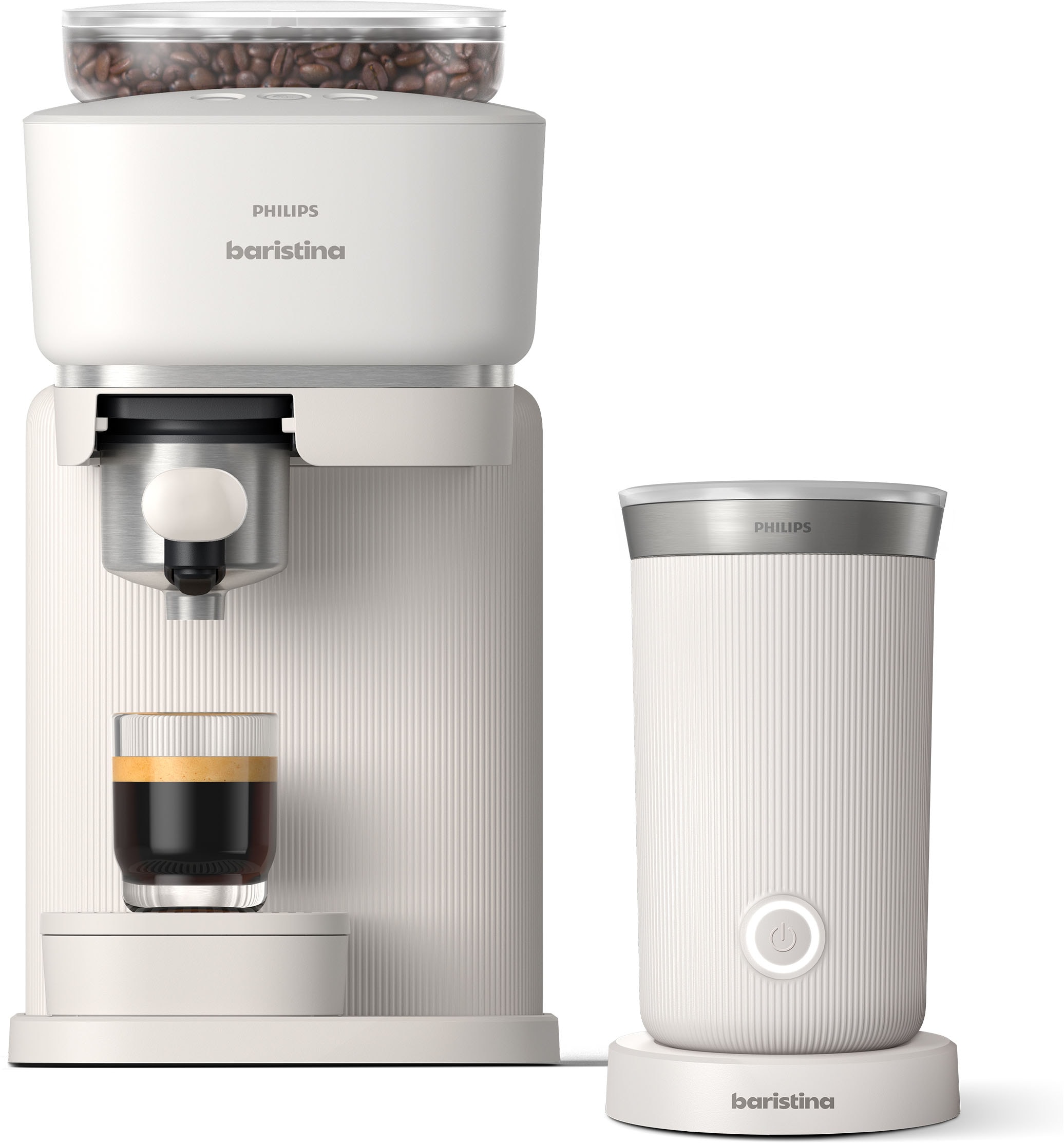 PHILIPS baristina Espressomaschine »BAR308/00 mit Mahlwerk für ganze Bohnen, Milchaufschäumer inkl.« 16 bar Pumpendruck, Naturweiß​