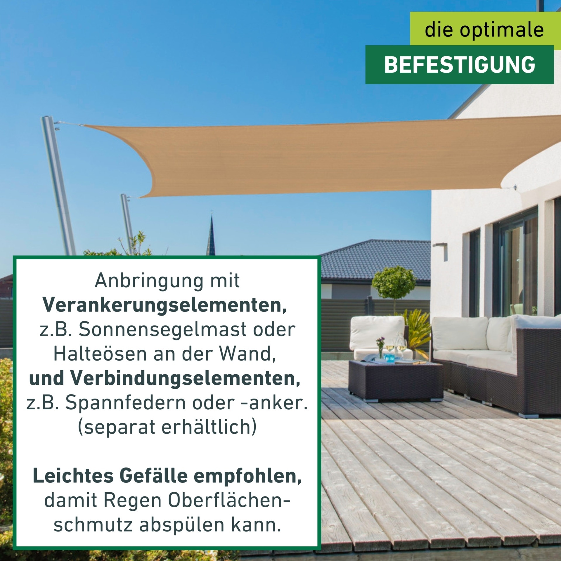 Windhager Sonnensegel »Capri, Rechteckiges Segel zur Beschattung von Garten, Terrasse, Balkon« Sonnenschutz 3 x 4 m, erhältlich in grau, champagner oder reed