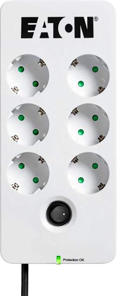 EATON Mehrfachsteckdose »Protection Box 6 DIN«, 6-fach, (LED-Statusanzeige-Ein- / Ausschalter Überspannungsschutz Kabellänge 1,5 m), High-End Überspannungsschutzgerät mit mehreren Ausgängen