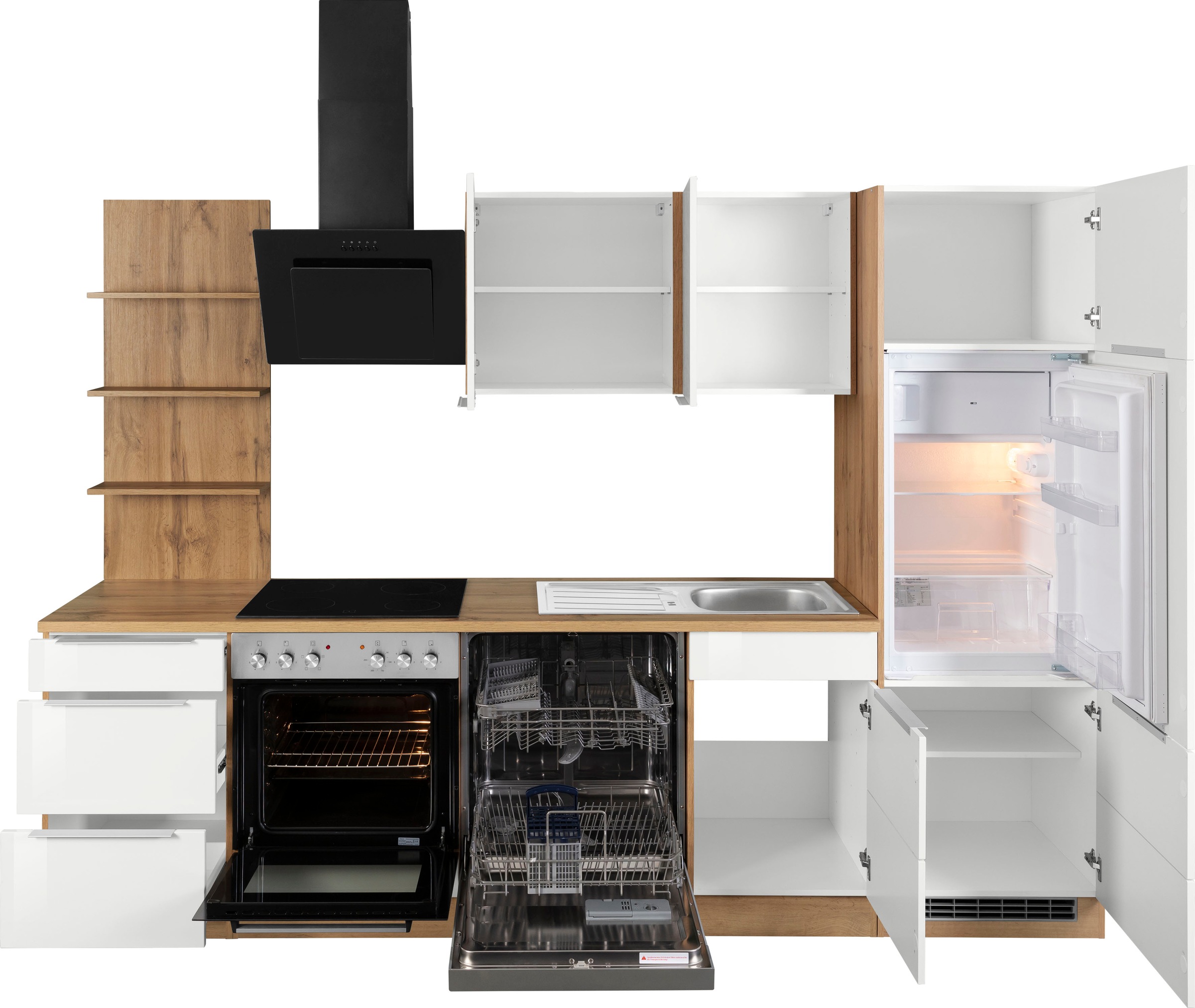 KOCHSTATION Küchenzeile »KS-Brindisi«, Breite 280 cm, wahlweise mit E-Geräten, mit MDF-Fronten und Regal