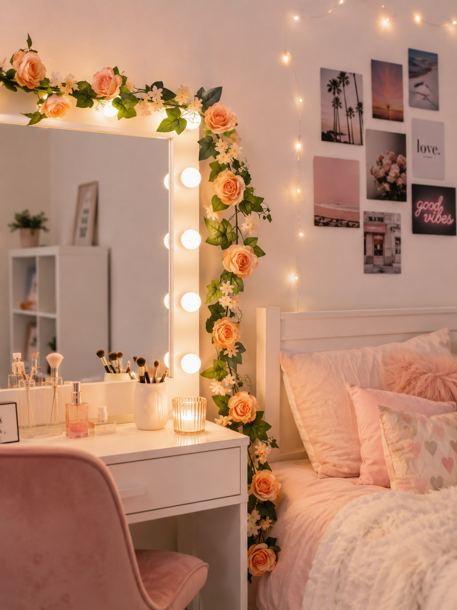 I.GE.A. Kunstblume »Girlande Rosen mit Blüten 185cm für Hochzeit Party Garten Geburtstag« Rosengirlande Pflanze Dekoblume Blumengirlande Künstlich Seidenblumen