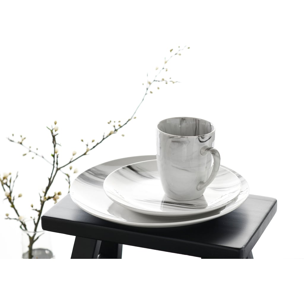 CreaTable Kombiservice »Geschirr-Set Marmor«, (Set, 16 tlg., Kaffeeservice und Tafelservice im Set, für 4 Personen), Service, tolle Optik, 16 Teile, für 4 Personen