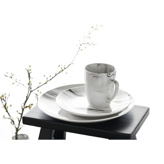 CreaTable Kombiservice »Geschirr-Set Marmor«, (Set, 16 tlg., Kaffeeservice  und Tafelservice im Set, für 4 Personen), Service, tolle Optik, 16 Teile,  für 4 Personen | BAUR