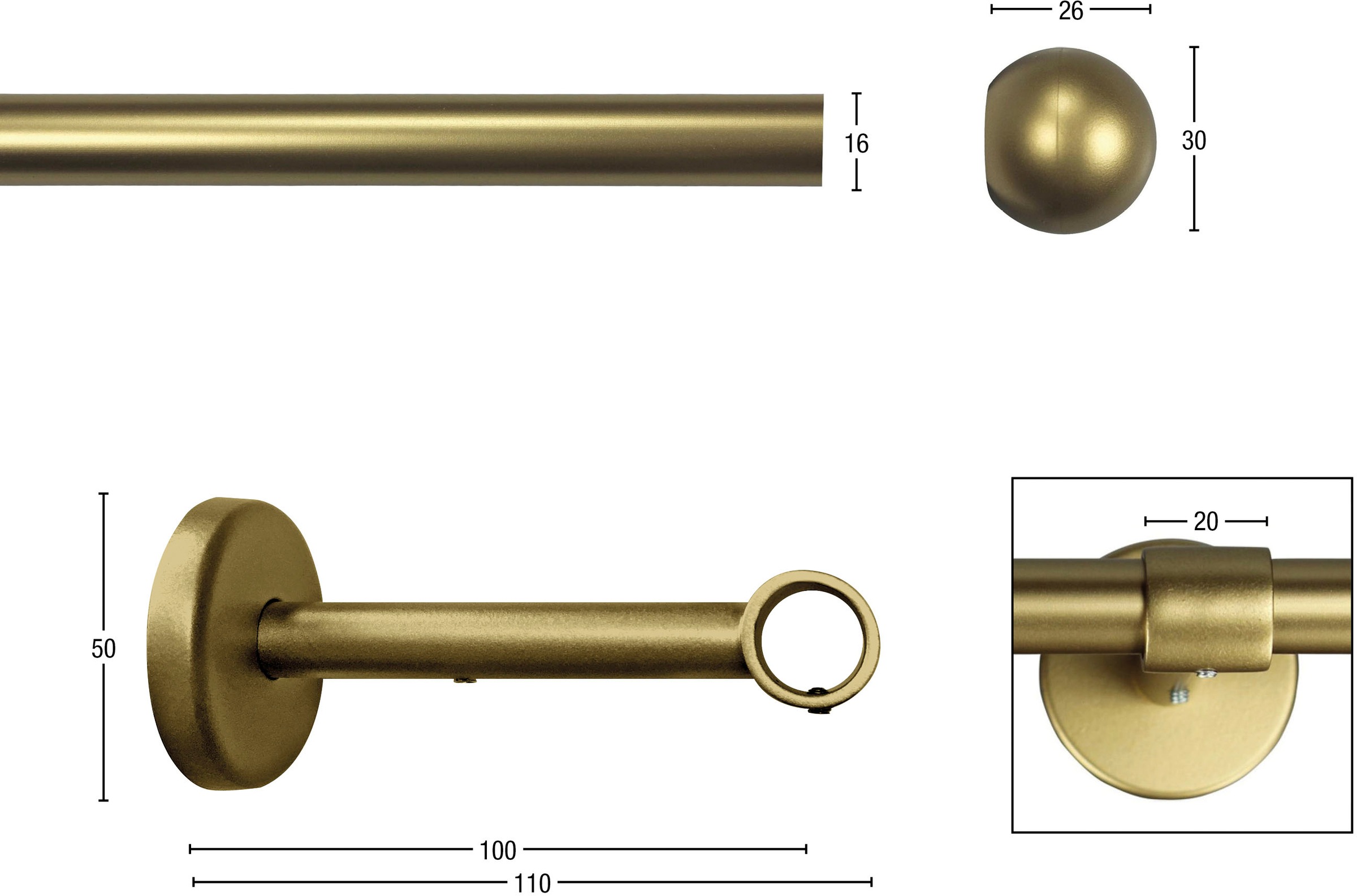 Thumbnail - GARESA Gardinenstange "BOLTI" Ø 16 mm 1 läufig-läufig Wunschmaßlänge;Träger;Endstücke;Befestigungsmaterial;Montageanleit...