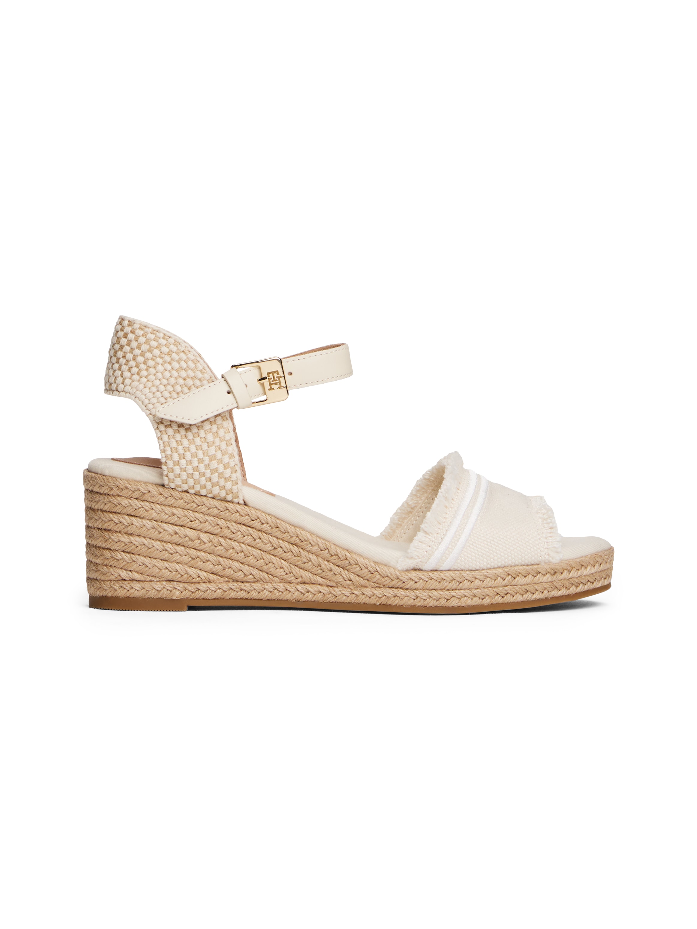 Tommy Hilfiger Keilsandalette »FRINGE CANVAS MEDIUM WEDGE«, Plateau, Sommerschuh, Riemchensandale mit Streifen