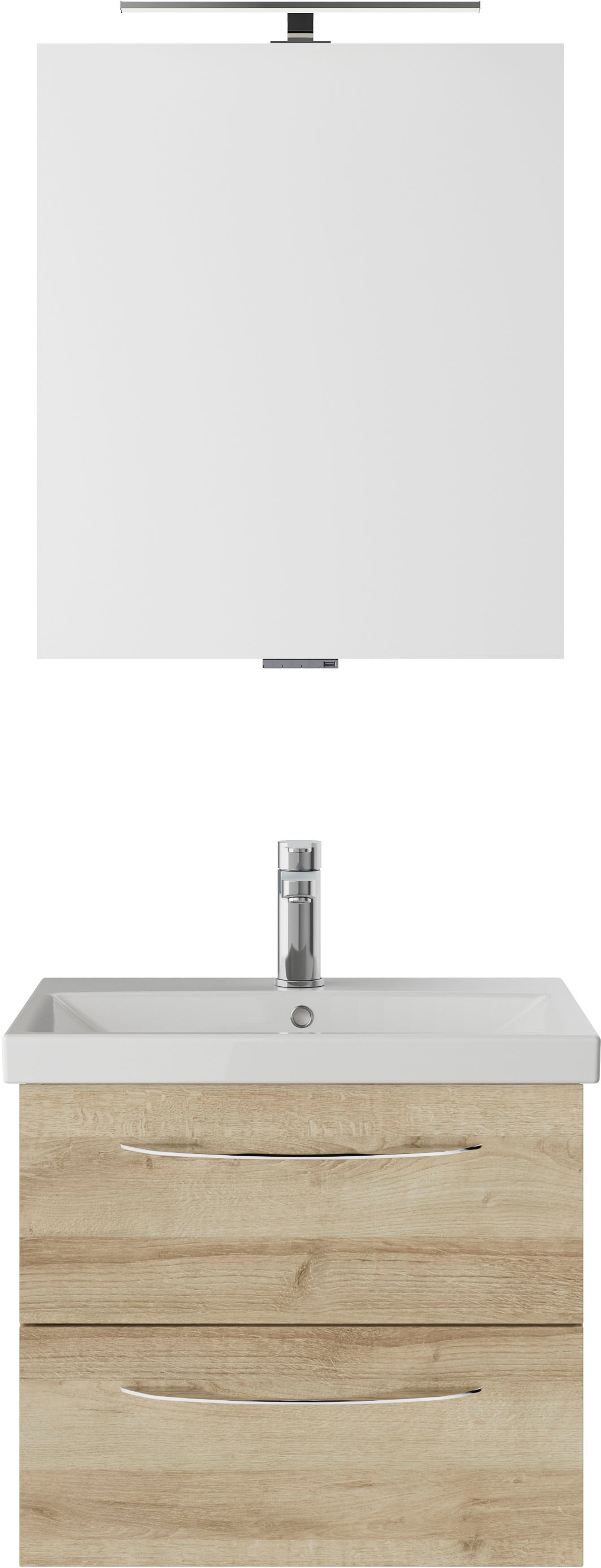 Saphir Badmöbel-Set »Serie 4035 2-teilig, Keramikwaschtisch mit LED-Spiegel, 60 cm breit«, (Set), Badezimmer-Set inkl. Schubladen-Dämpfer, 2 Schubladen, Waschplatz