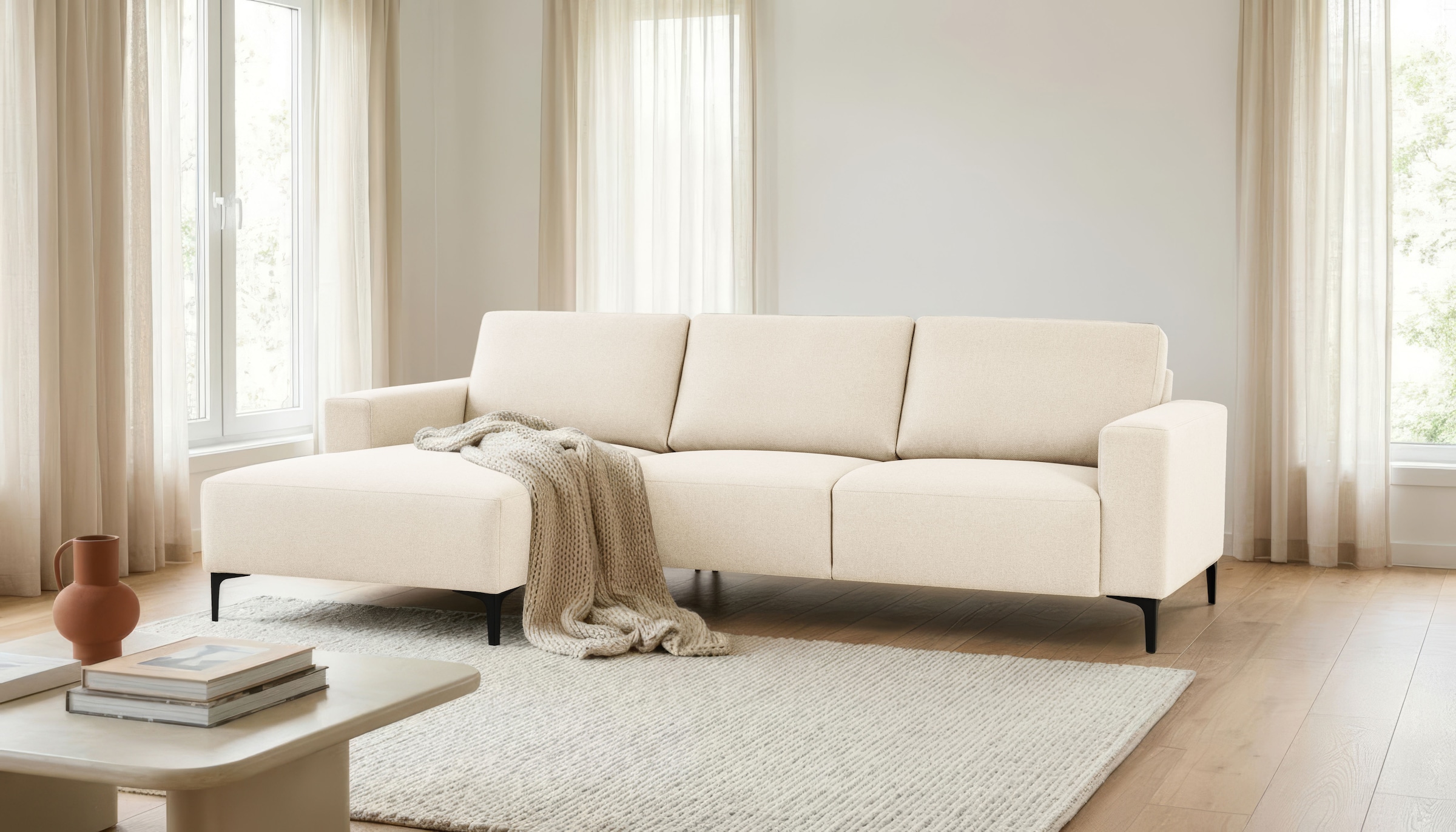 Home affaire Ecksofa »Tournon, L-Form, Breite 262 cm, Webstoff, Chenille« Designsofa im nordischen Stil, Wellenunterfederung, Metallfüße