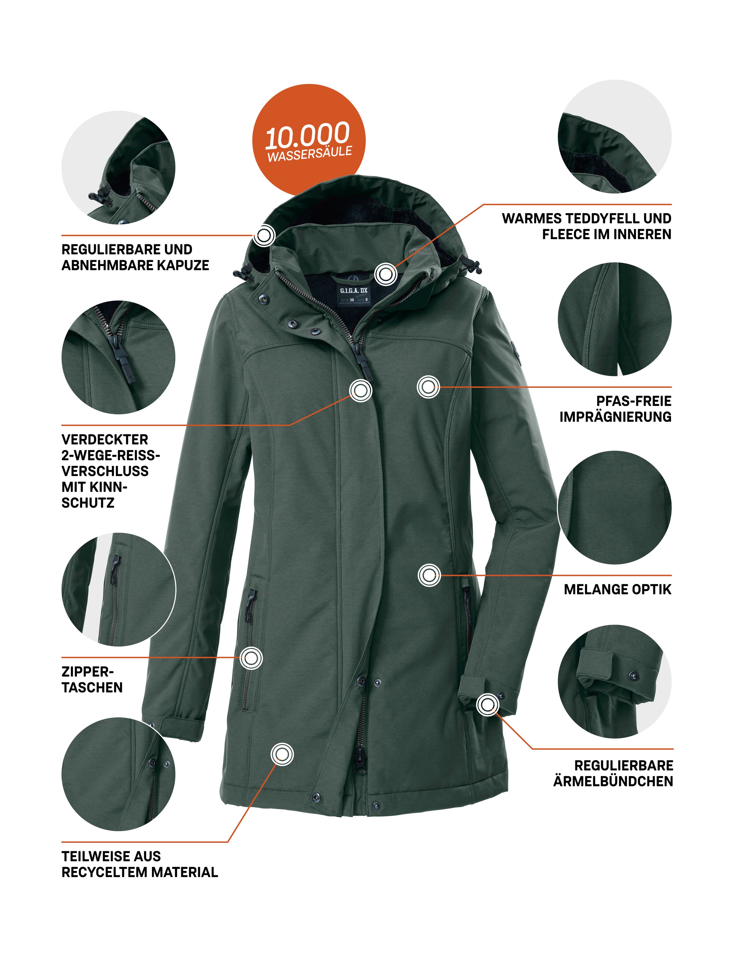 G.I.G.A. DX by killtec Softshellparka »GW 36 WMN SFTSHLL PRK«, Softshellparka: wasserdicht, Teddyfell, 2-Wege-Reißverschluss