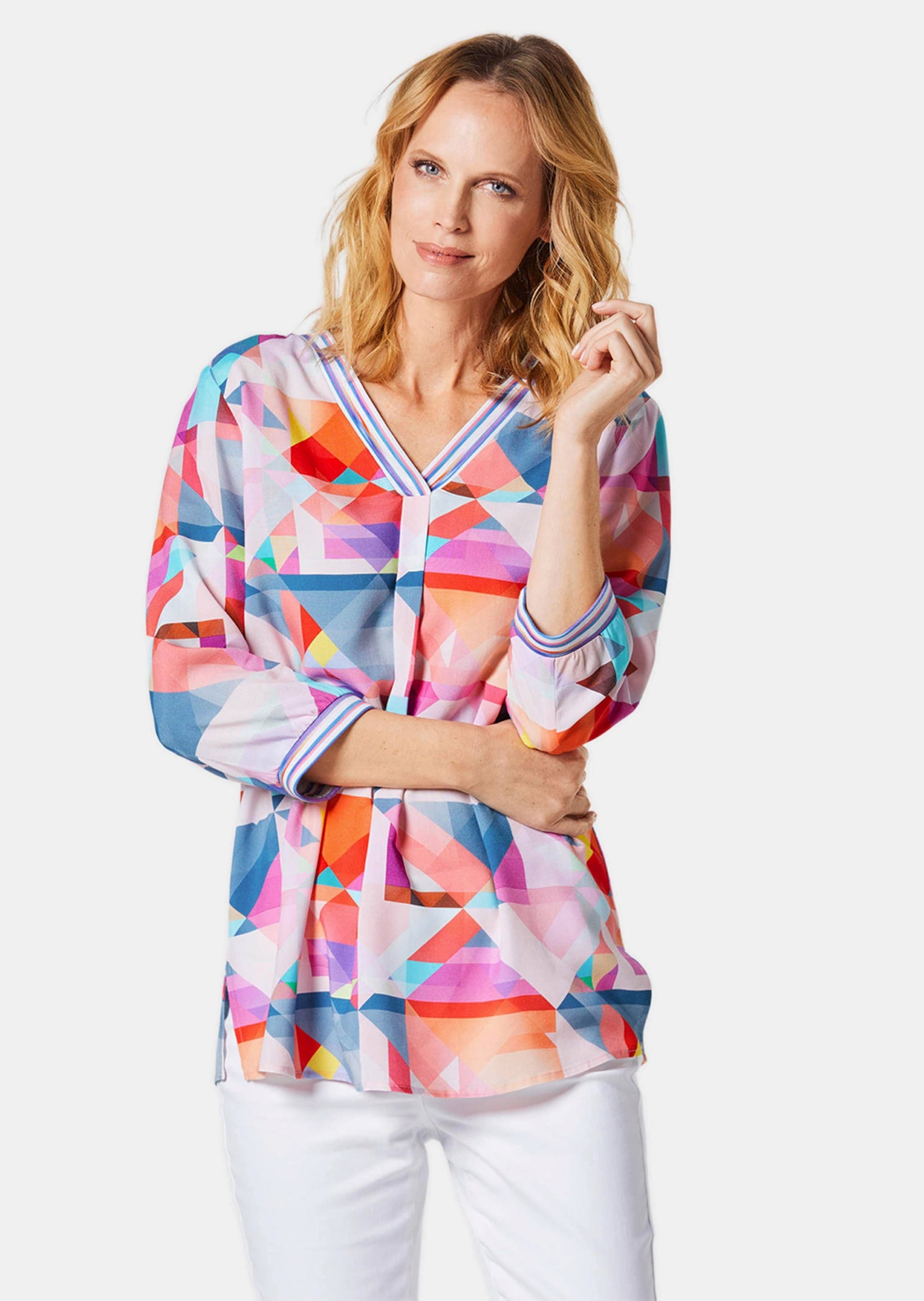 GOLDNER Tunika "Kurzgröße Viskose-Tunika mit 3/4-Arm und multicolorem Druck günstig online kaufen