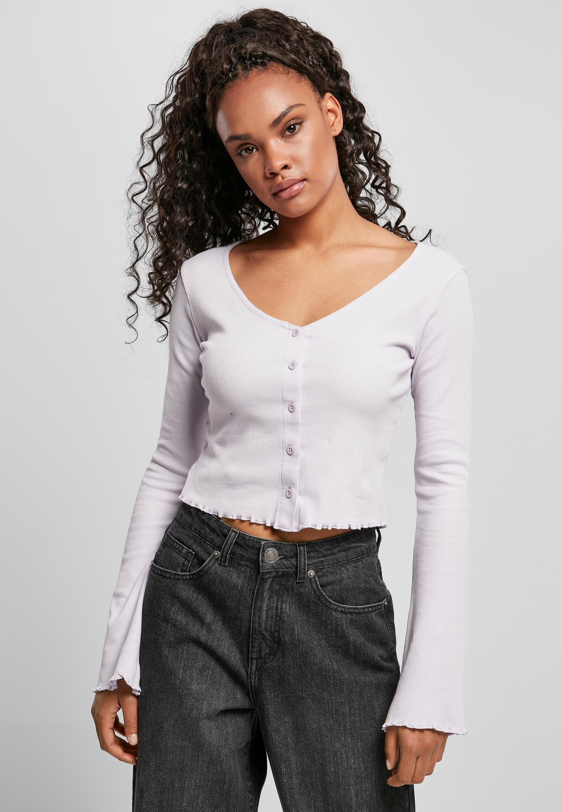URBAN CLASSICS Langarmshirt »Urban Classics Damen Ladies Cropped Rib Cardigan«, (1 tlg.)