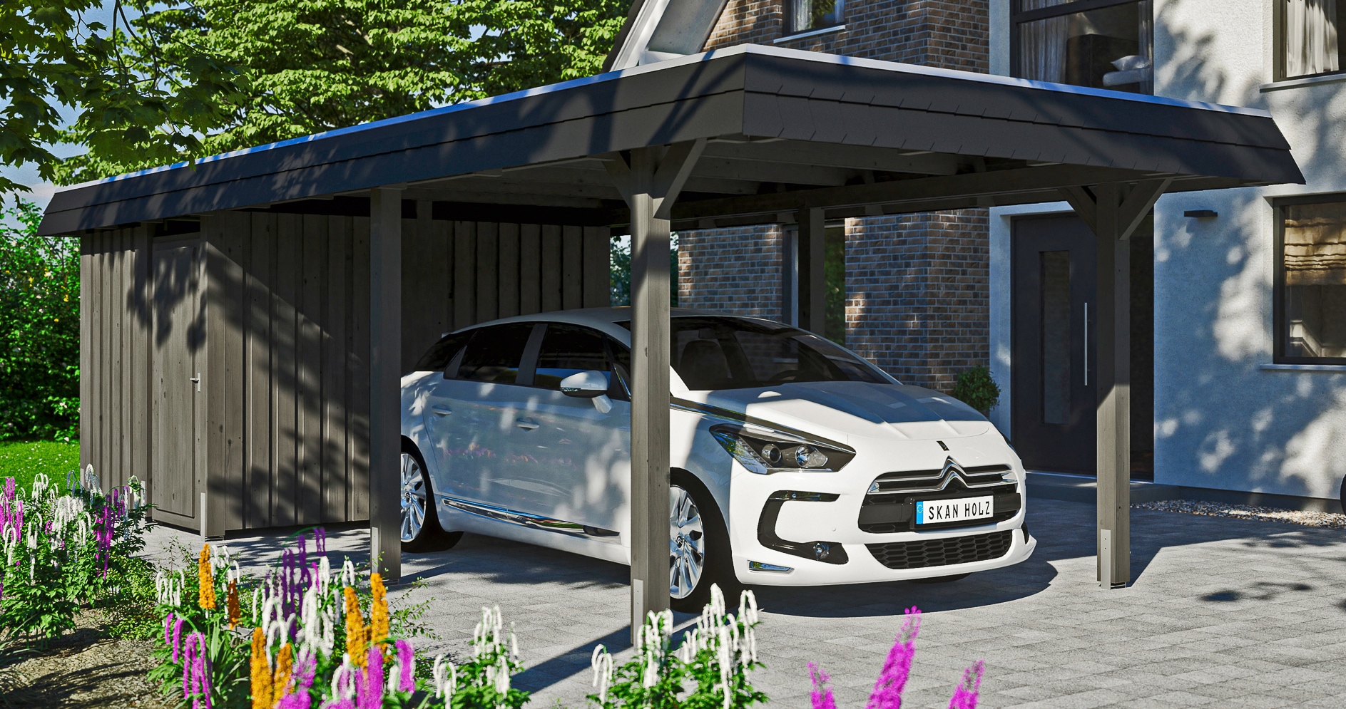 Skanholz Einzelcarport "Wendland" Leimholz 291 cm dunkelgrau
