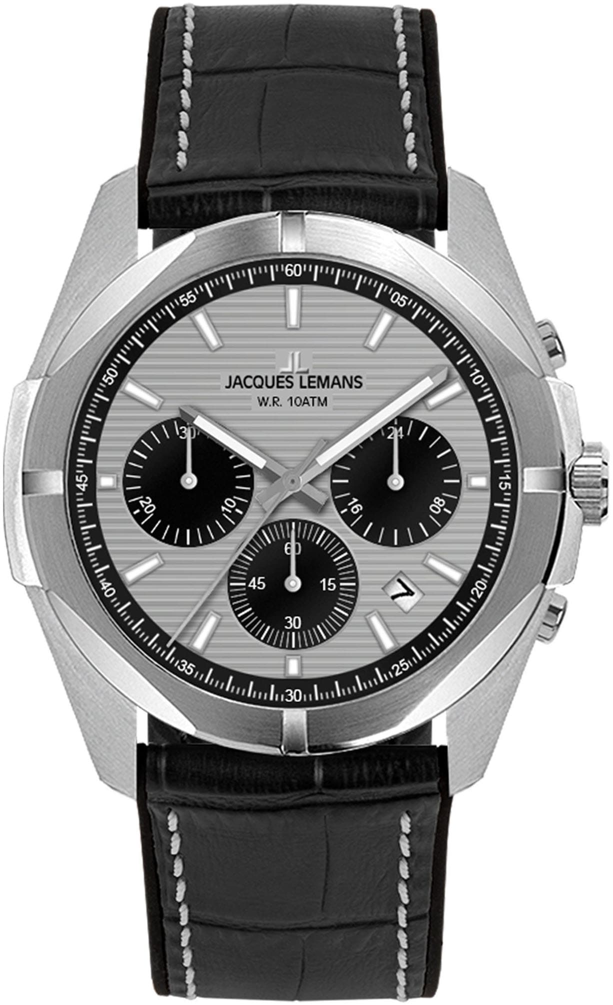 Jacques Lemans Chronograph »Monte Carlo«, Quarzuhr, Armbanduhr, Herrenuhr, Datum, Lederarmband